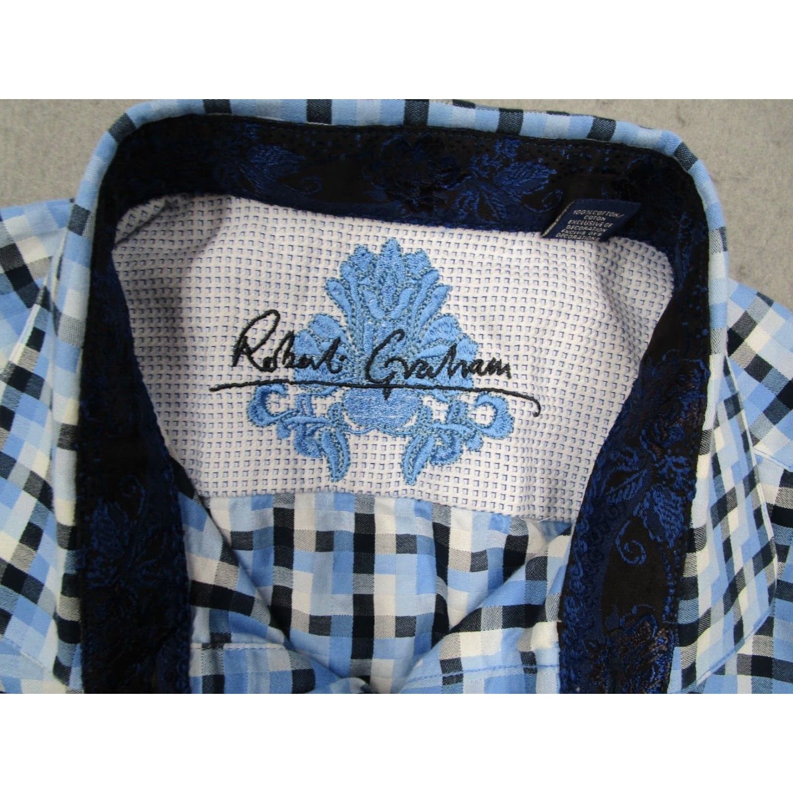 Robert Graham Robert Graham Shirt Mens XL Blue Button Up Dress Shirt Flip Cuff Geometric All Seasons 100% Cotton Button Embroidered Logo Designer Vintage: No Size US XL / EU 56 / 4 - 3 Thumbnail