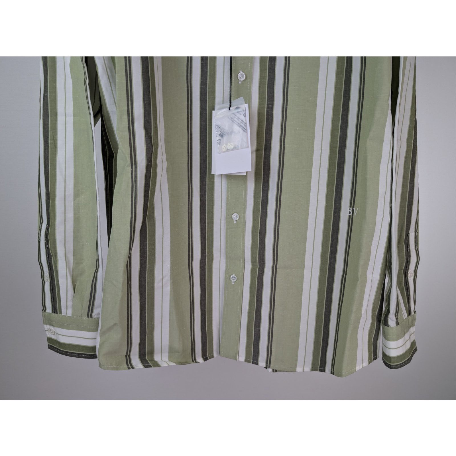 Bottega Veneta o1rshd1 Chunky Cotton Stripe Shirt Green/Olive Multi-Stripe Size US M / EU 48-50 / 2 - 4 Thumbnail