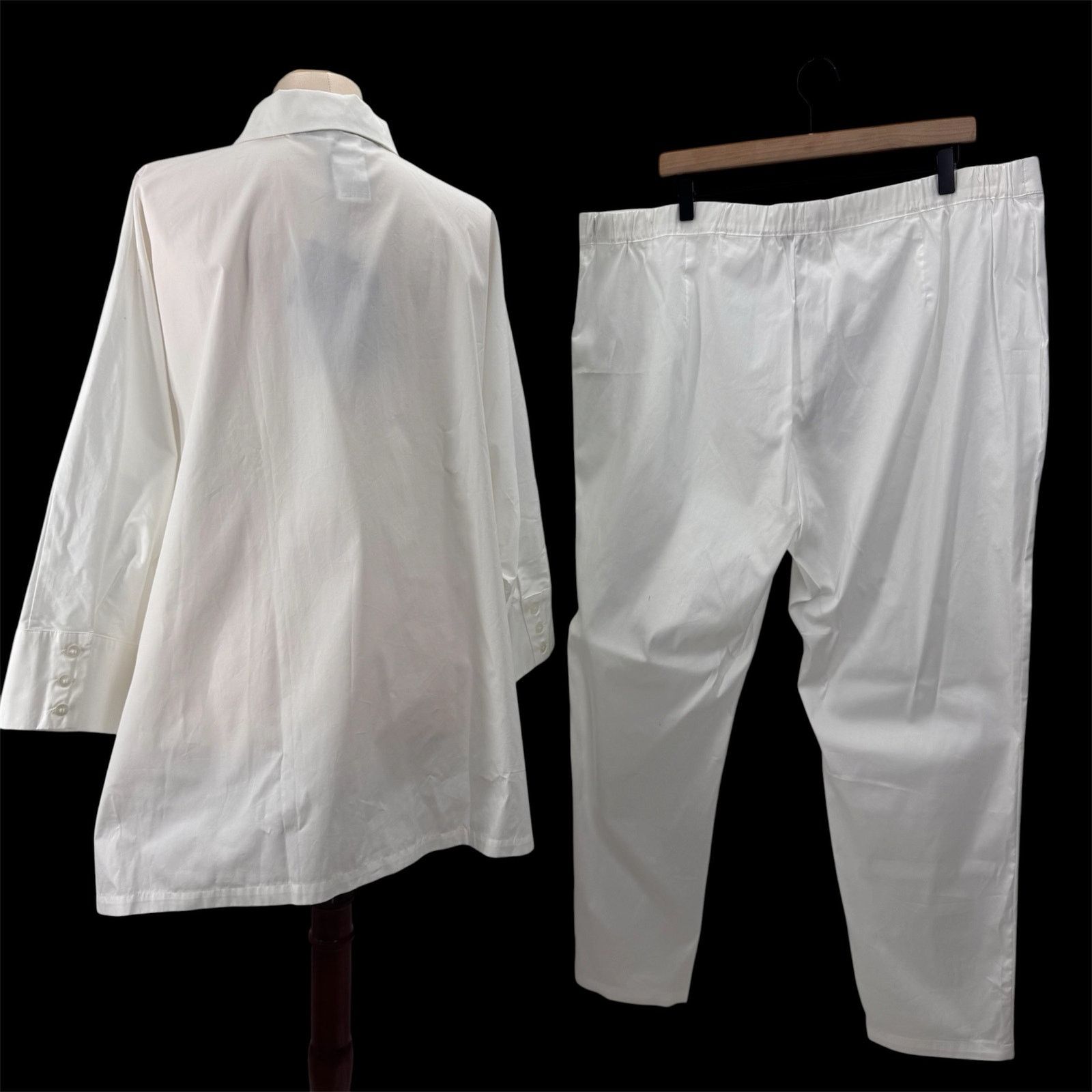 Marina Rinaldi Marina Rinaldi White Cotton Button Up Shirt & Pant Set Plus Size 3XL / US 20-22 - 3 Thumbnail