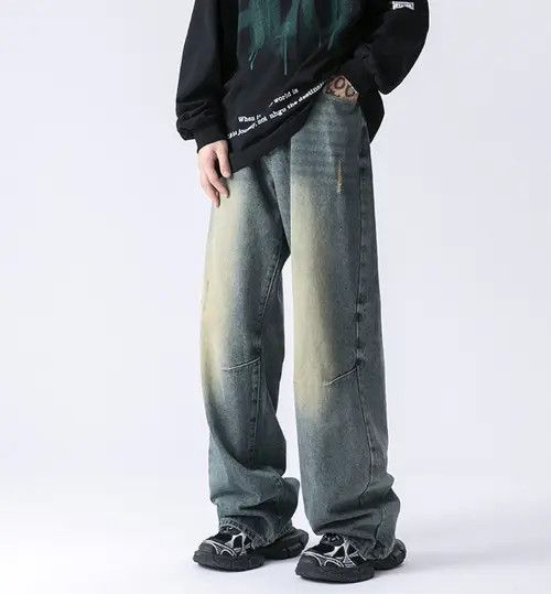 VIBE High street distressed mud yellow loose wide leg jeans Size US 34 / EU 50 - 8 Thumbnail