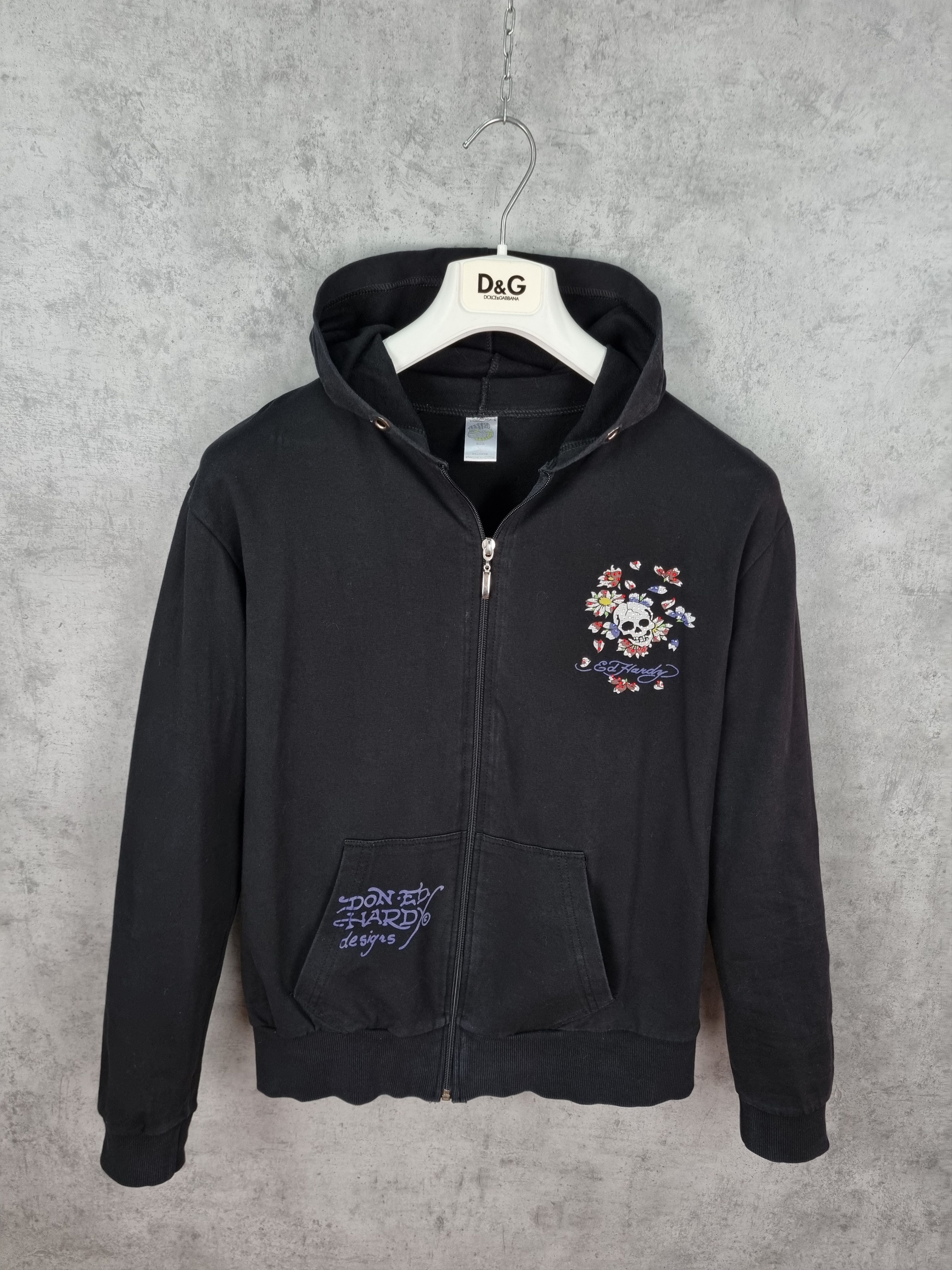 Christian Audigier × Ed Hardy Ed Hardy Skull Flowers Tattoo Art Faded Zip Up Hoodie Size M / US 6-8 / IT 42-44 - 2 Thumbnail