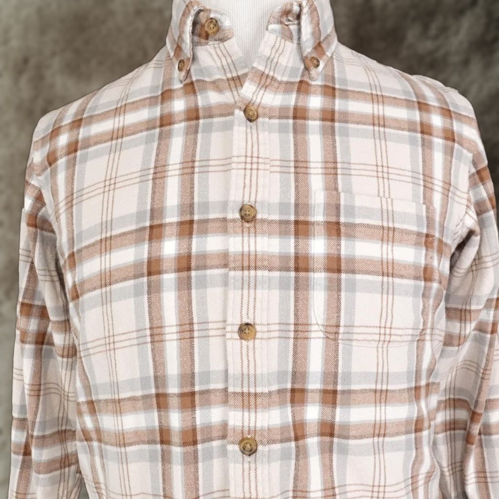 Lands' End Lands' End Shirt Mens Medium Brown Gray Plaid Flannel Button-Down Long Sleeve Size US M / EU 48-50 / 2 - 1 Thumbnail