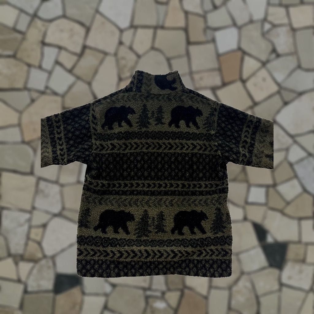 Vintage Womens XL Pullover Shirt, Forest-Themed Sherpa Quarter-Zip, Green, Fleece, Bear/Tree Pattern, Casual Winter Wear Size XL / US 12-14 / IT 48-50 - 1 Thumbnail
