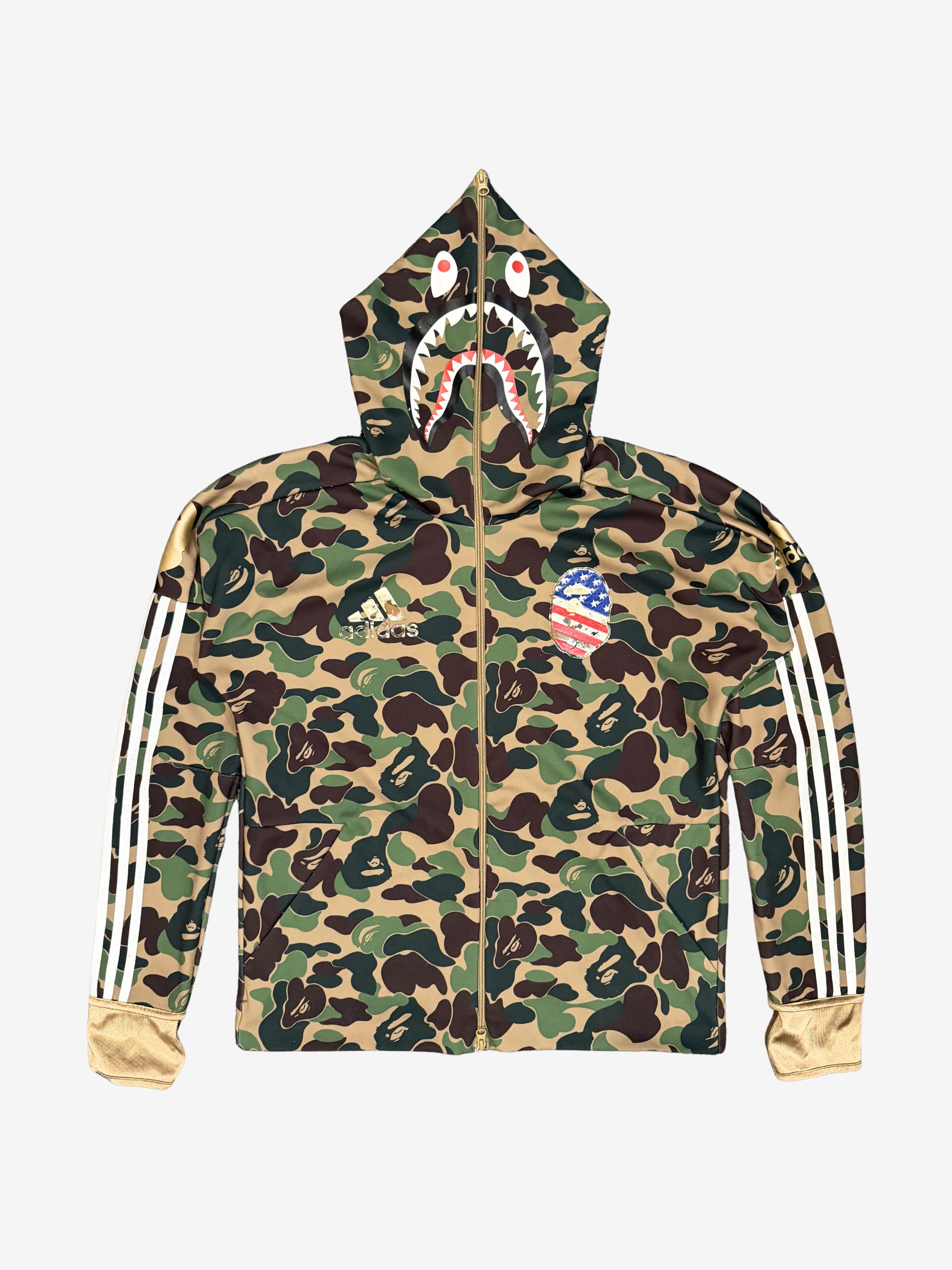 Adidas × Bape A Bathing Ape x Adidas Green Camo Full Zip Up Shark Hoodie Size US L / EU 52-54 / 3 - 1 Thumbnail