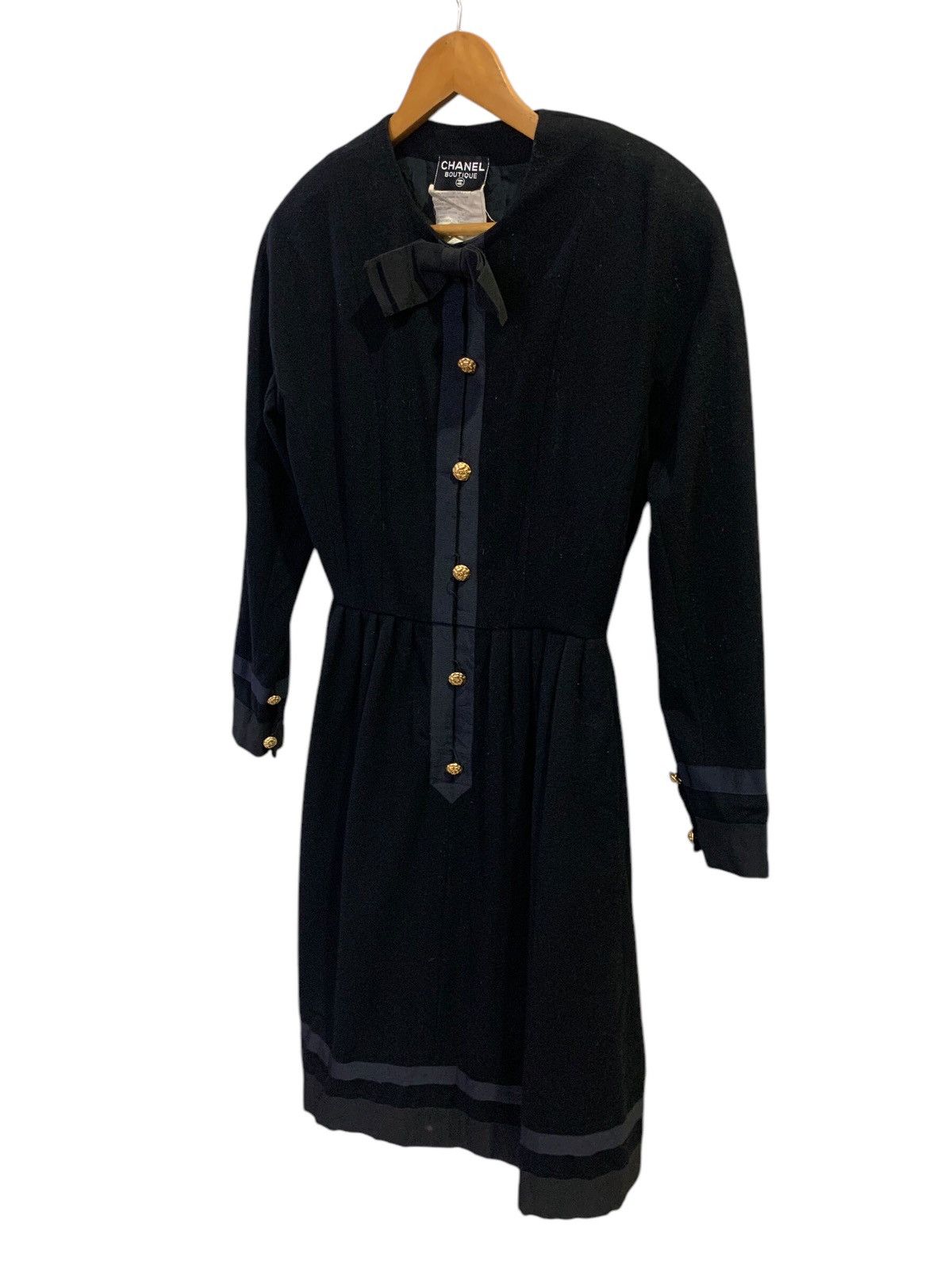 Chanel Chanel Boutique 80s Classic Black Wool Bow Dress Size S / US 4 / IT 40 - 2 Thumbnail