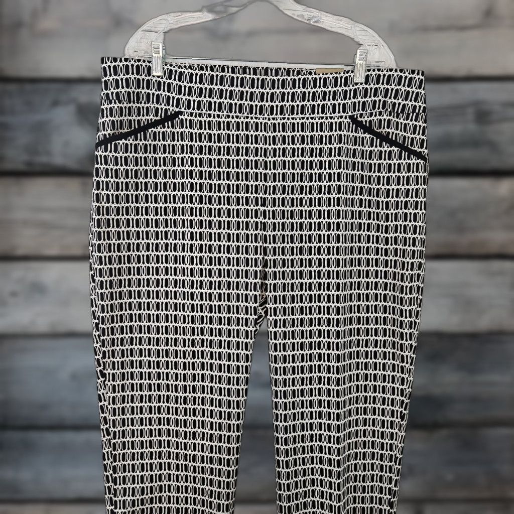 Chico's Womens Josie Slim Ankle Pants Sz 18 Black White Pull On High Rise Pants Womens Plus 18 Black