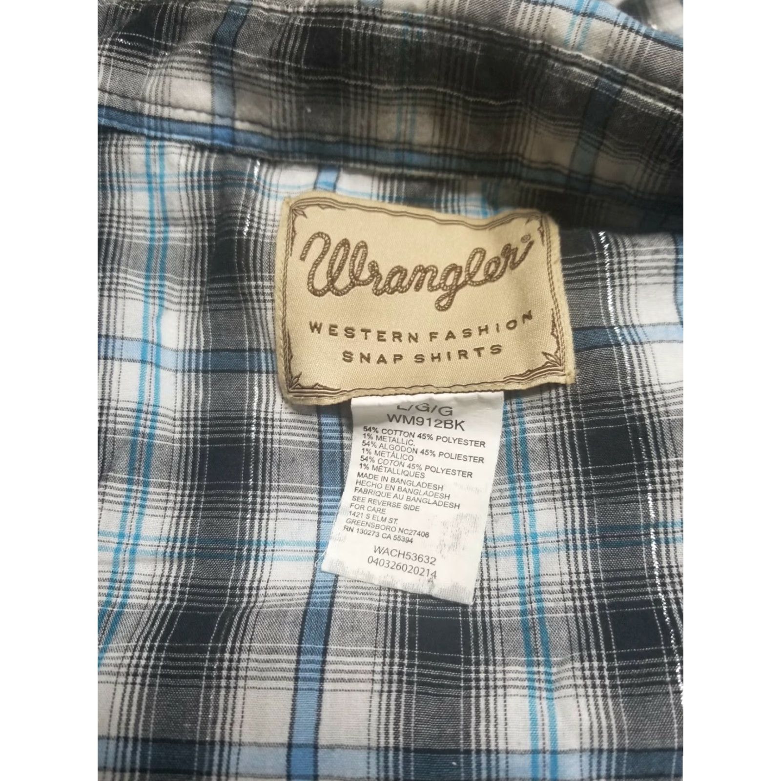 Wrangler VINTAGE Wrangler Shirt Western Plaid Blue L Snaps Cowboy Mens Regular Short Sleeve Collared Snap Pearl Track Size US L / EU 52-54 / 3 - 3 Thumbnail