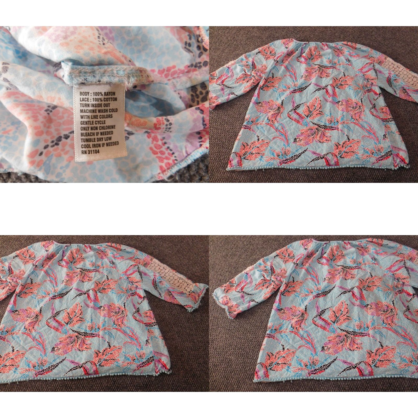 Vintage Crown & Ivy Blouse Womens PL Petites Blue Floral Knit Rayon Crew Neck Pullover Long Sleeve Button Basic Designer Vintage: No Size L / US 10 / IT 46 - 8 Thumbnail