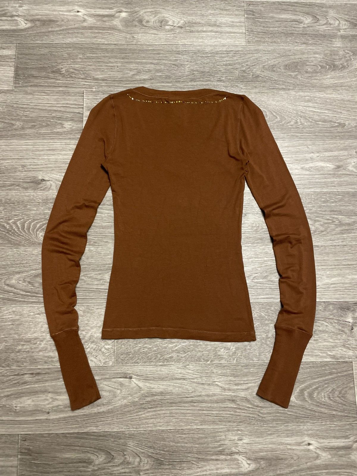 Dolce & Gabbana Y2K DG Dolce Gabbana Brown Rhinestone Logo Long Sleeve Top Size XS / US 0-2 / IT 36-38 - 21 Thumbnail