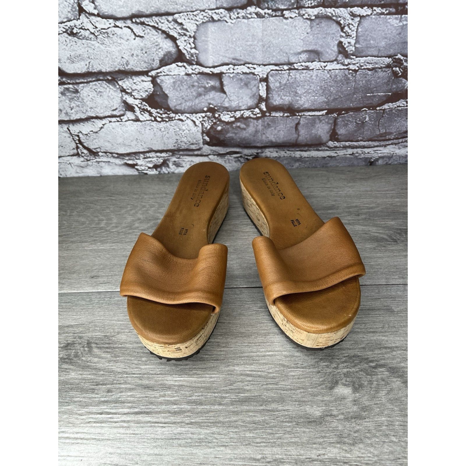 Sundae School Sundance Brown Leather Tan Wedge Cork Platform Sandals Slide Size US 6 / IT 36 - 10 Thumbnail
