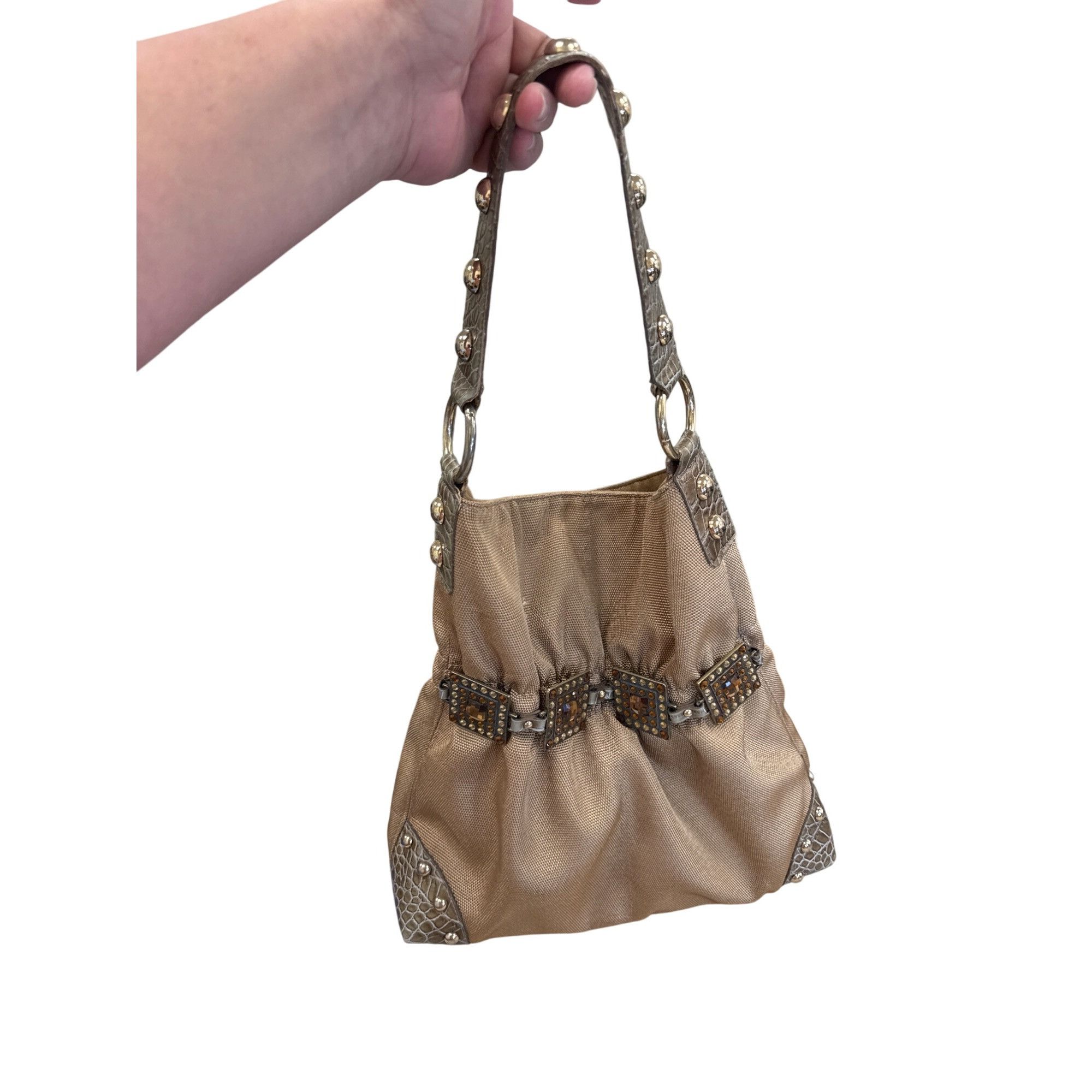 Designer Kathy Van Zeeland Womens Gold Retro jeweled Hobo Handbag SK Size ONE SIZE - 14 Thumbnail