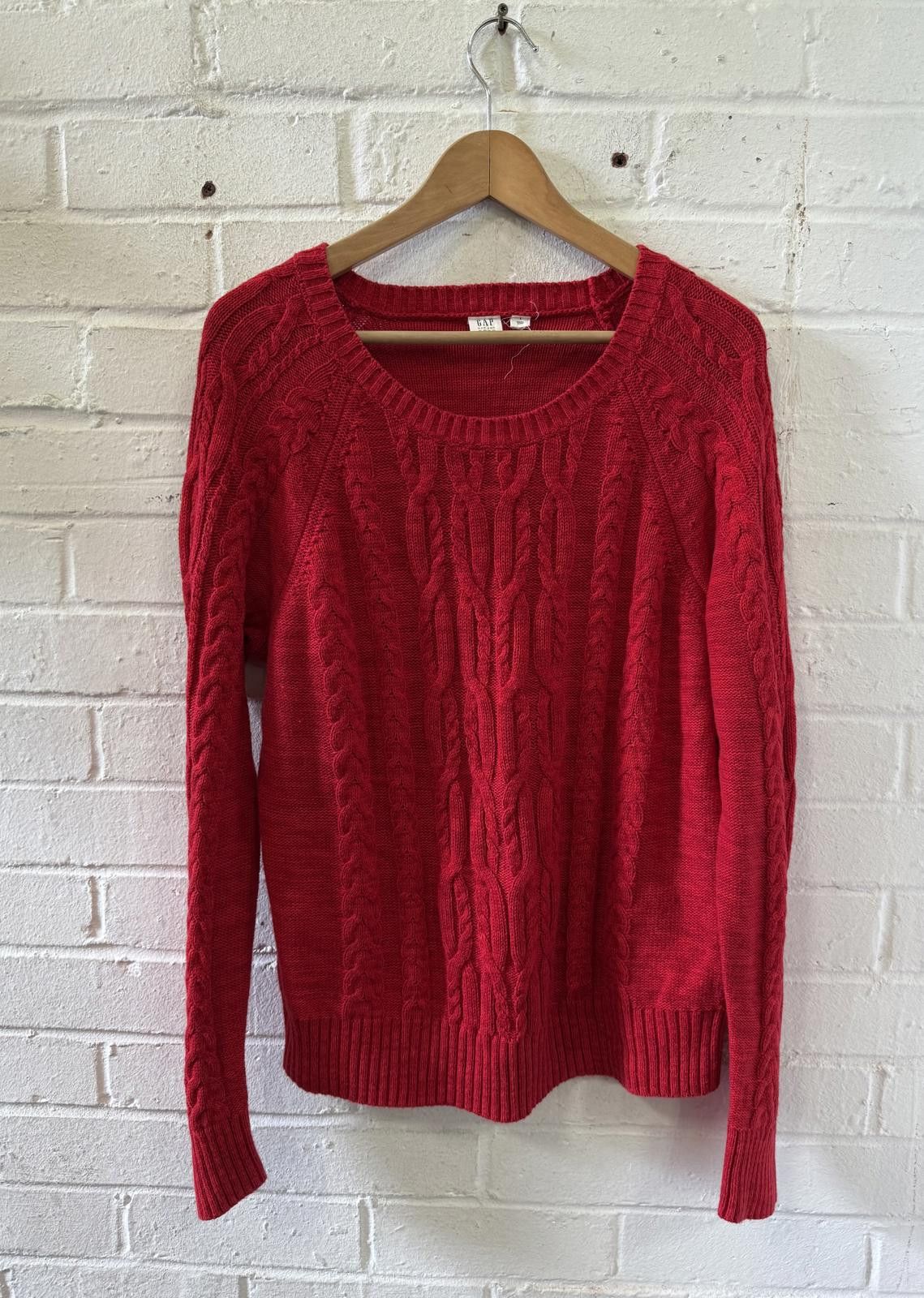 Designer Cozy Red Cable Knit Sweater - Size L Size L / US 10 / IT 46 - 1 Thumbnail