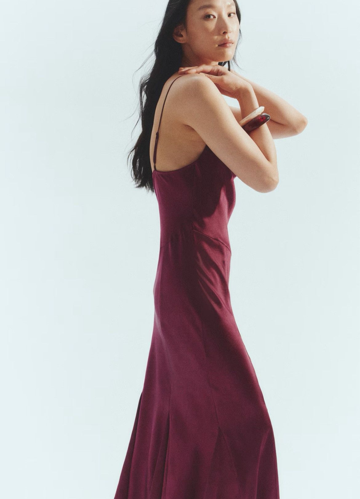 H&M H&M Burgundy Satin Slip Dress Size L / US 10 / IT 46 - 4 Thumbnail