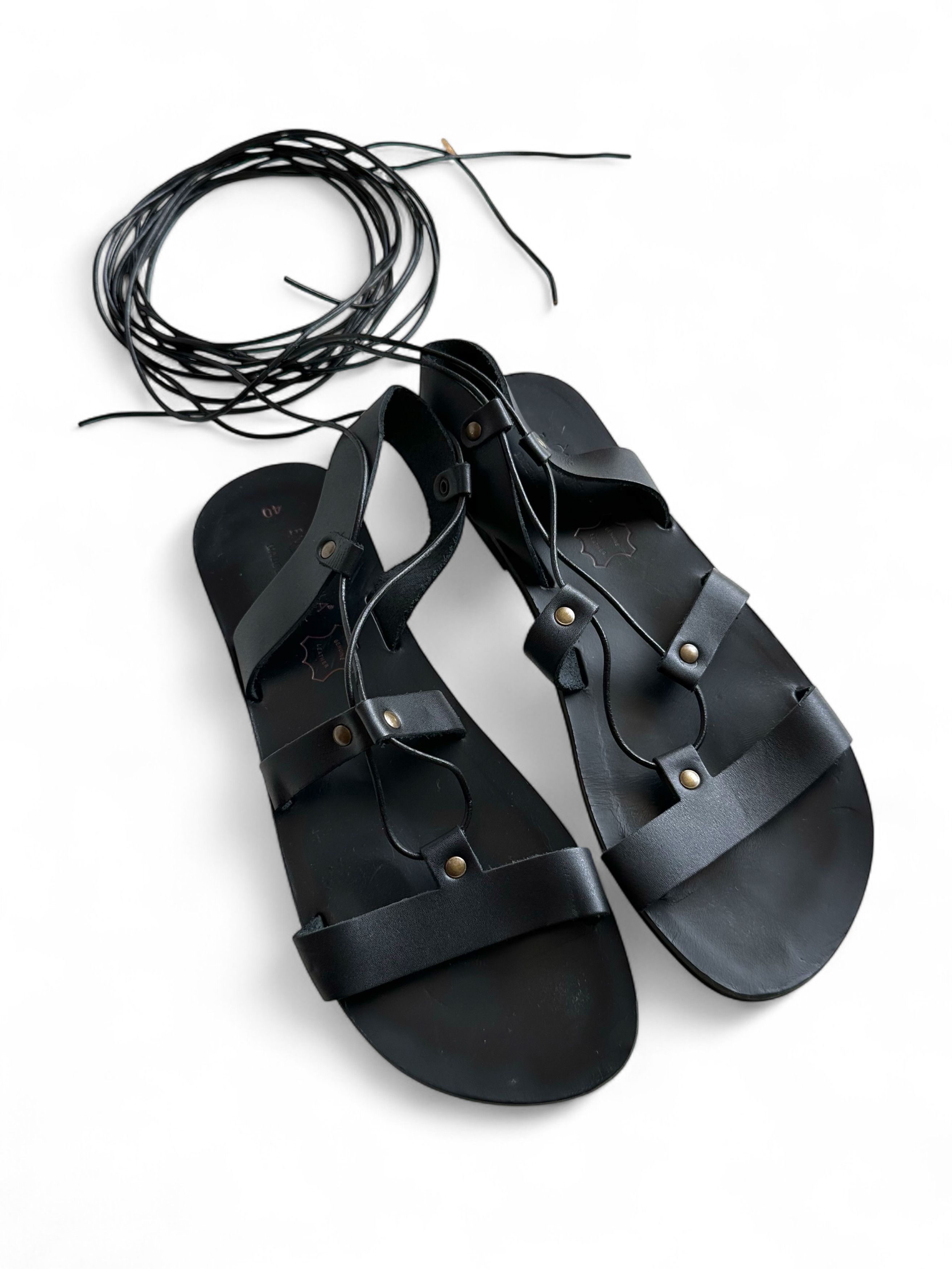 Handmade Handmade in Greece Black Leather Gladiator Sandals (40) Size US 10 / IT 40 - 2 Thumbnail
