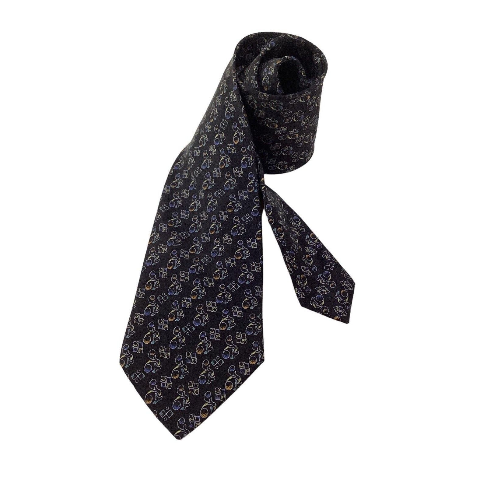 Santostefano SANTOSTEFANO Black Geometric Luxury Designer Silk Tie Italy Size ONE SIZE - 1 Thumbnail