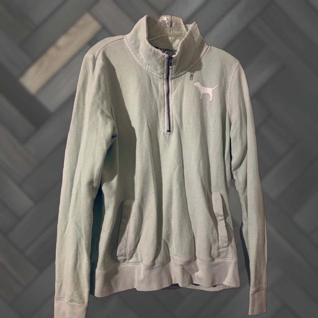 Victoria's Secret Victoria's Secret PINK Hoodie Logo Pullover 3/4 Zip Sweat Shirt Large Green Women Mens? Size L / US 10 / IT 46 - 1 Thumbnail