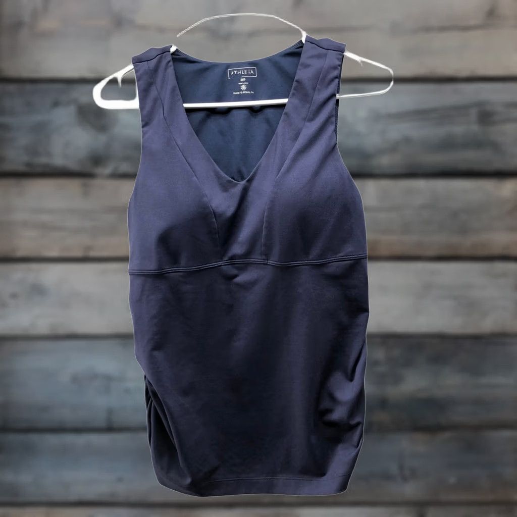 Athleta Athleta V-Neck Support Tank Top Womens 36B Empire Navy Ruched Built in Bra Size XS / US 0-2 / IT 36-38 - 1 Thumbnail