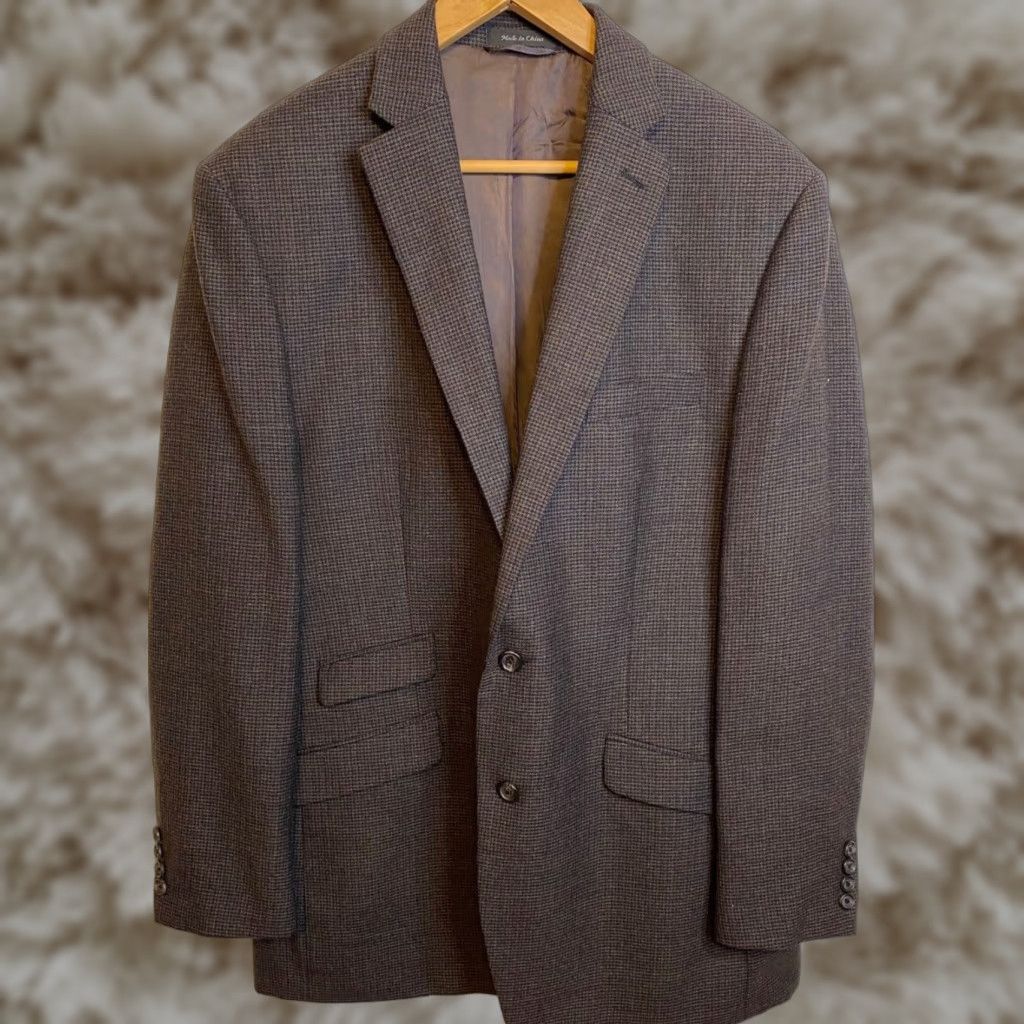 Lauren Ralph Lauren Blazer Mens 44L Brown Tweed 100% Wool Sport Jacket Coat