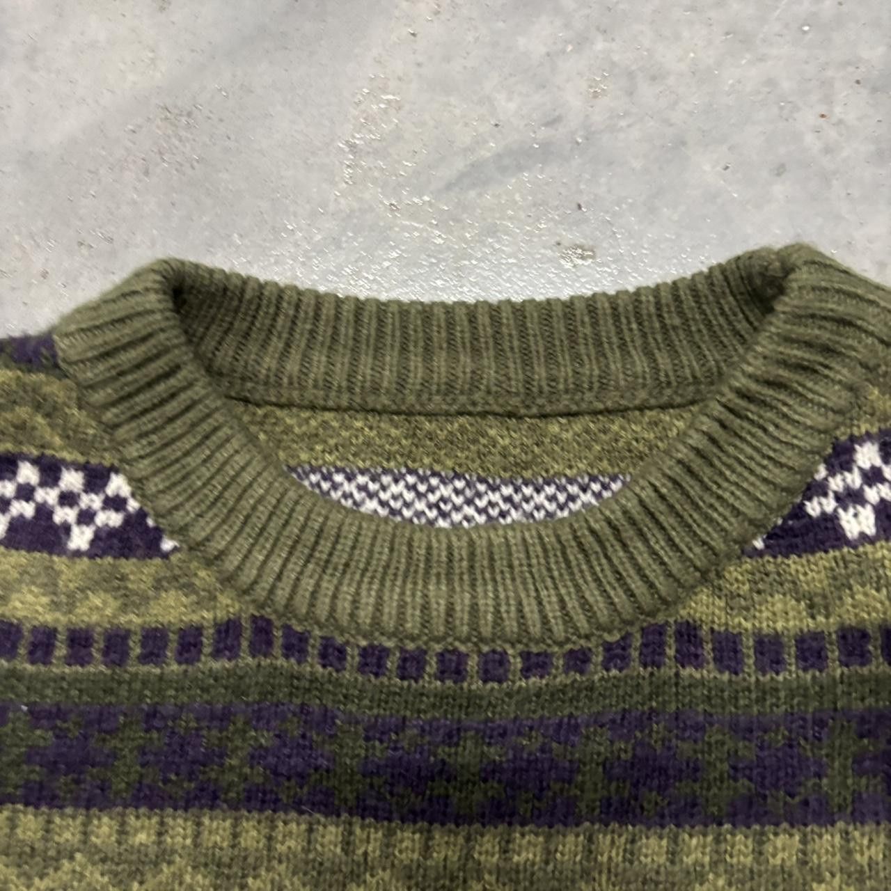 Japanese Brand × Vintage Crazy Vintage Y2K/2000s Green Striped Pattern Coogi Style Boxy Sweater! Size US L / EU 52-54 / 3 - 6 Thumbnail