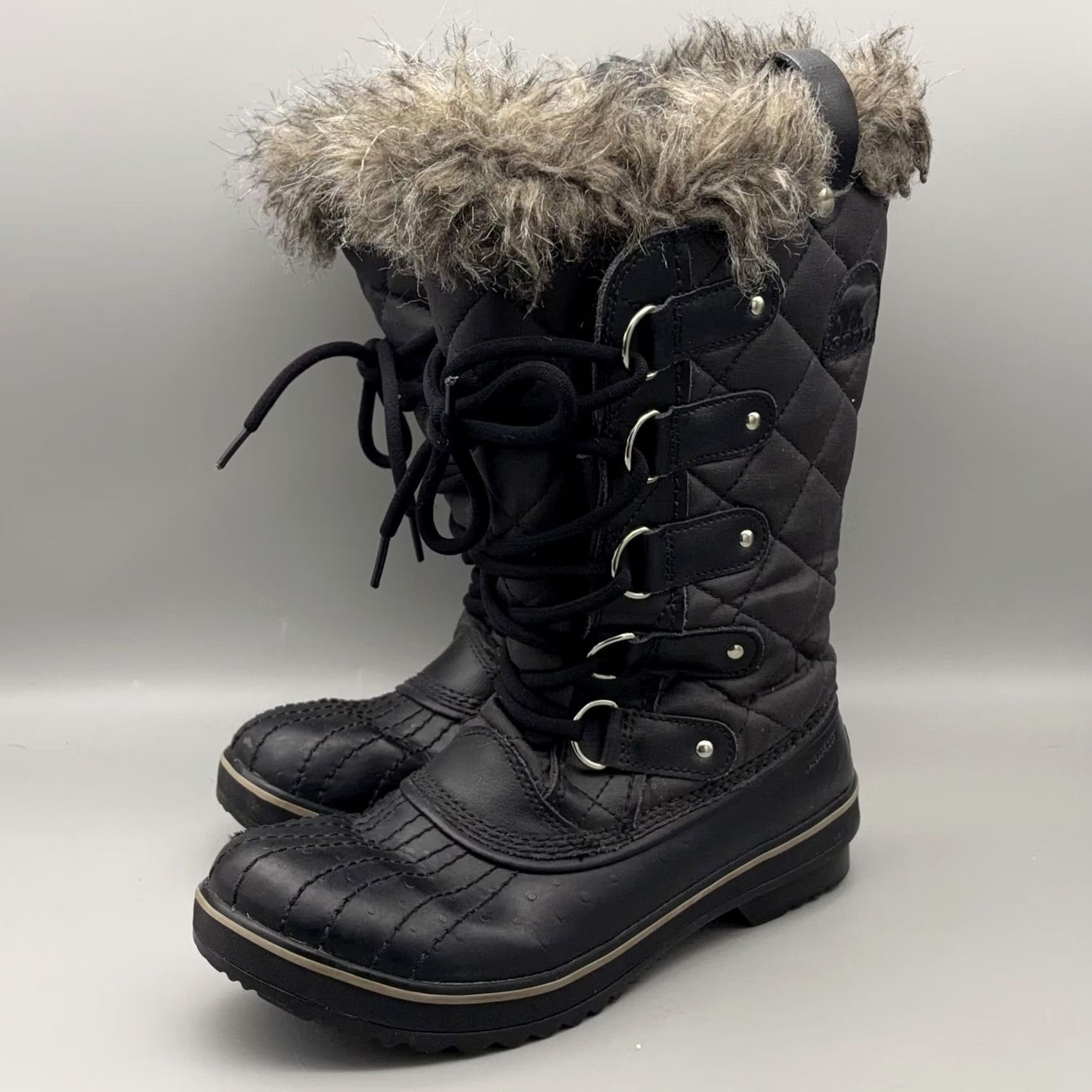 SOREL Sorel Boots Womens Size 7 Black Faux Fur Lace Up Winter Waterproof Snow Size US 5 / IT 35 - 3 Thumbnail