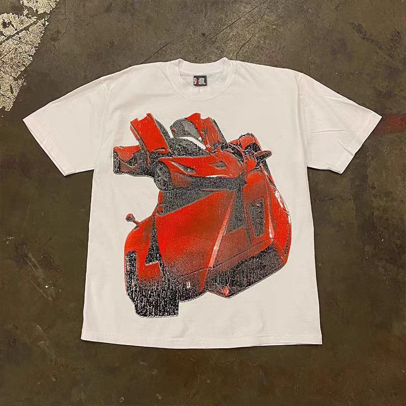 Vintage White casual retro car man print t-shirt Size US M / EU 48-50 / 2 - 1 Thumbnail