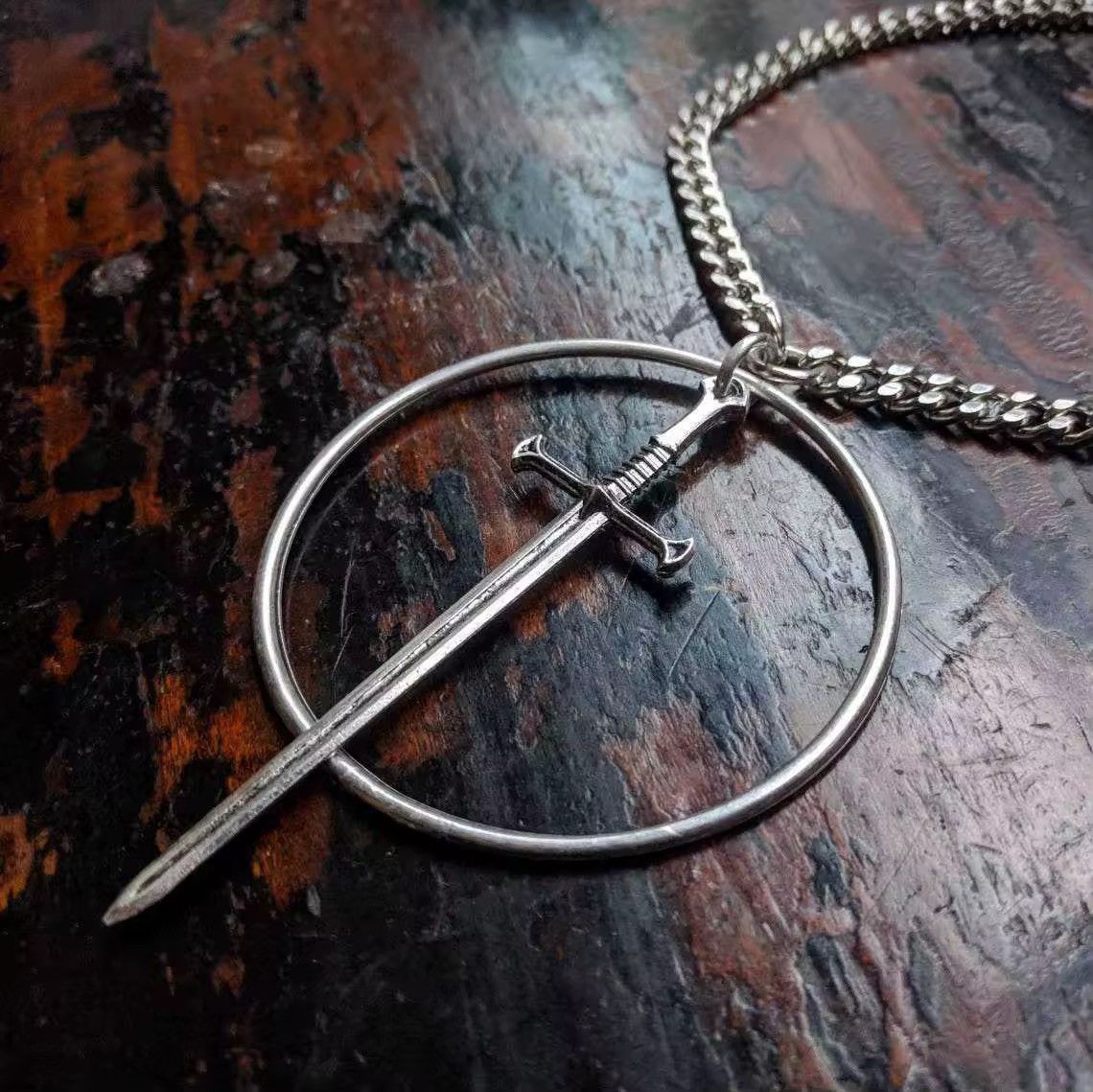 Other Gothic Ancient Silver Choker Chain Sword Pendant Necklace Size ONE SIZE - 2 Thumbnail