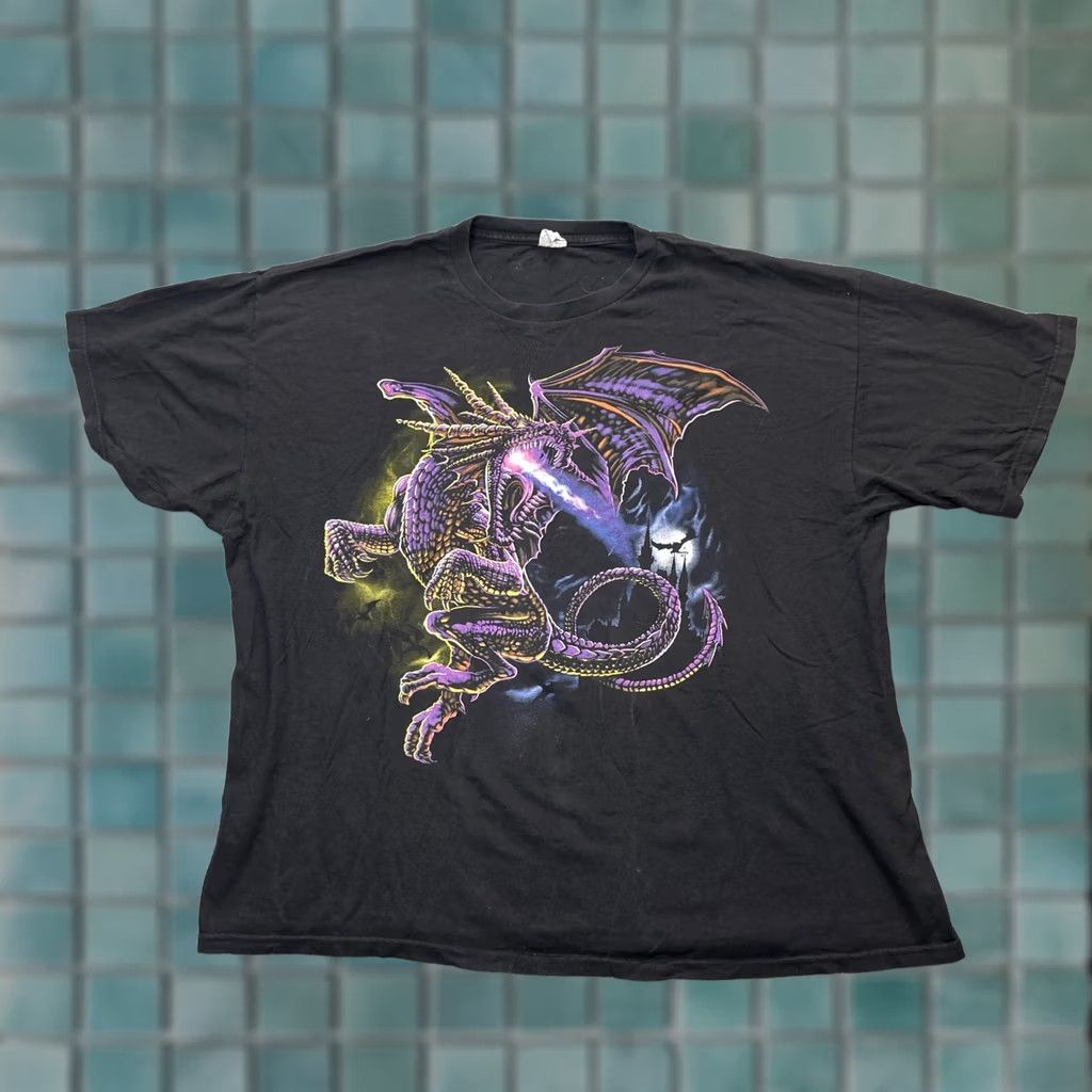 Vintage VINTAGE Dragon Shirt Mens XXL Black Graphic Print D and D Logo Cotton Shirt Mens 2XL Black Gothic Fantasy Size US XXL / EU 58 / 5 - 1 Thumbnail