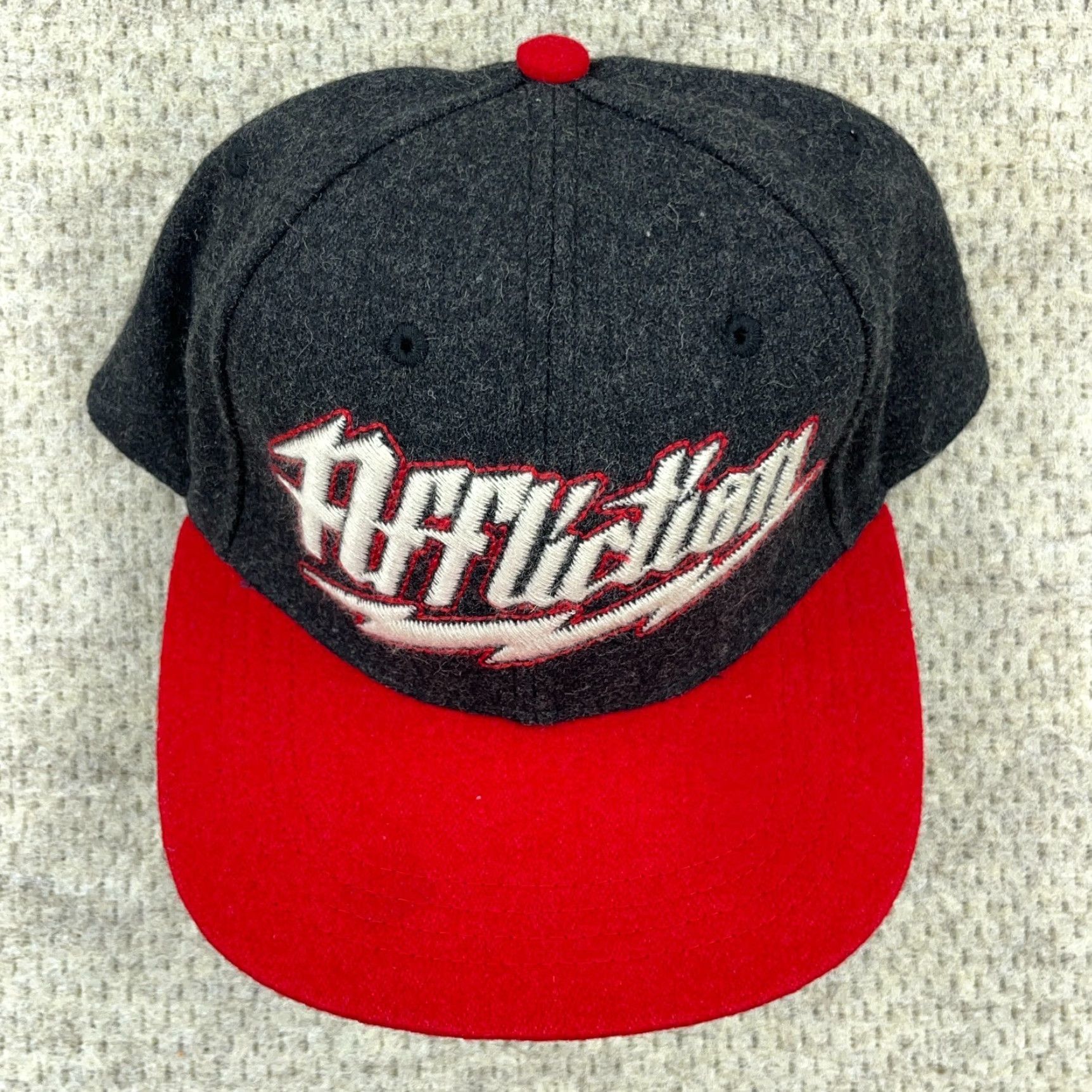 Affliction Affliction Hat Cap Snapback Gray Red Wool Tweed Script Spellout Lightning Bolt Size ONE SIZE - 3 Thumbnail