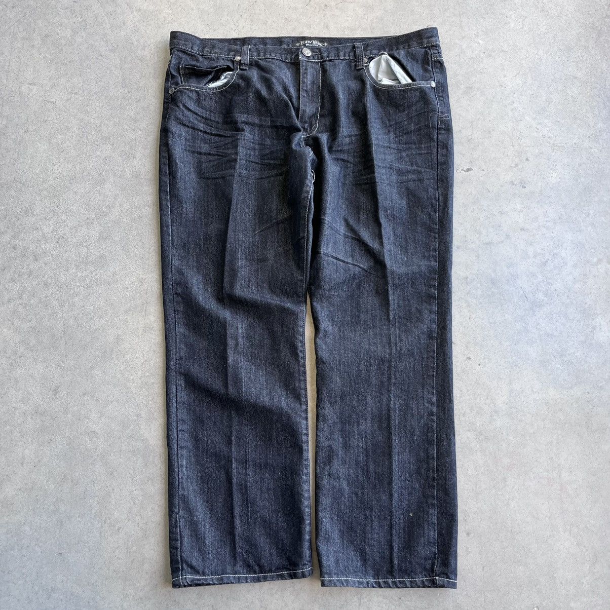Other Crazy Y2K Raw Blue Black Baggy Embroidered Jeans 44x32 Size US 44 / EU 60 - 2 Thumbnail