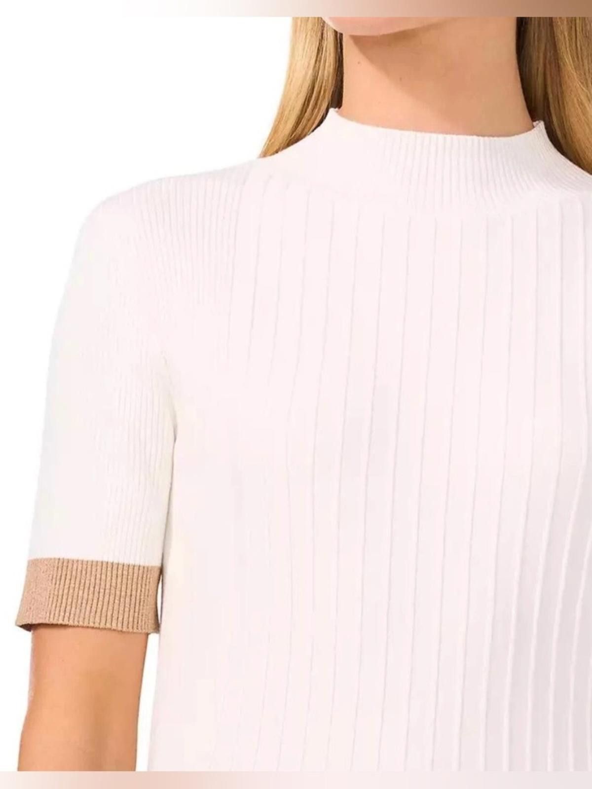 Opening Ceremony CeCe / Ribbed Mock Neck Sweater Top / White Tan Size L / US 10 / IT 46 - 9 Thumbnail