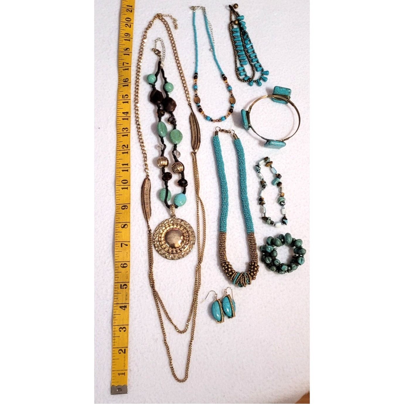 Other Hippie Boho Necklace Bracelet Earrings Lot Faux Turquoise Size ONE SIZE - 2 Thumbnail