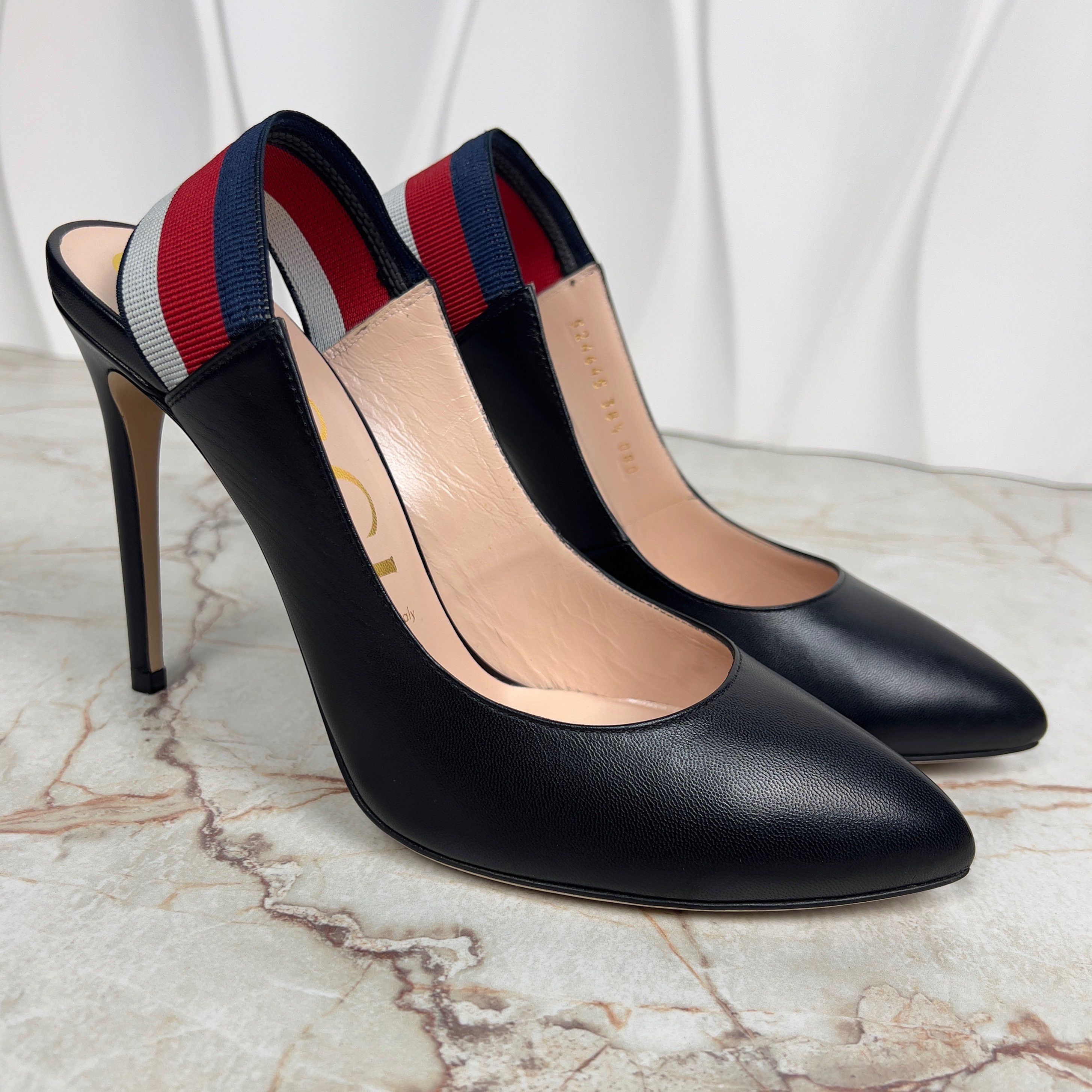 Gucci Sylvie Malaga Web Stripe Pumps High Heels Leather Size US 8.5 / IT 38.5 - 5 Thumbnail