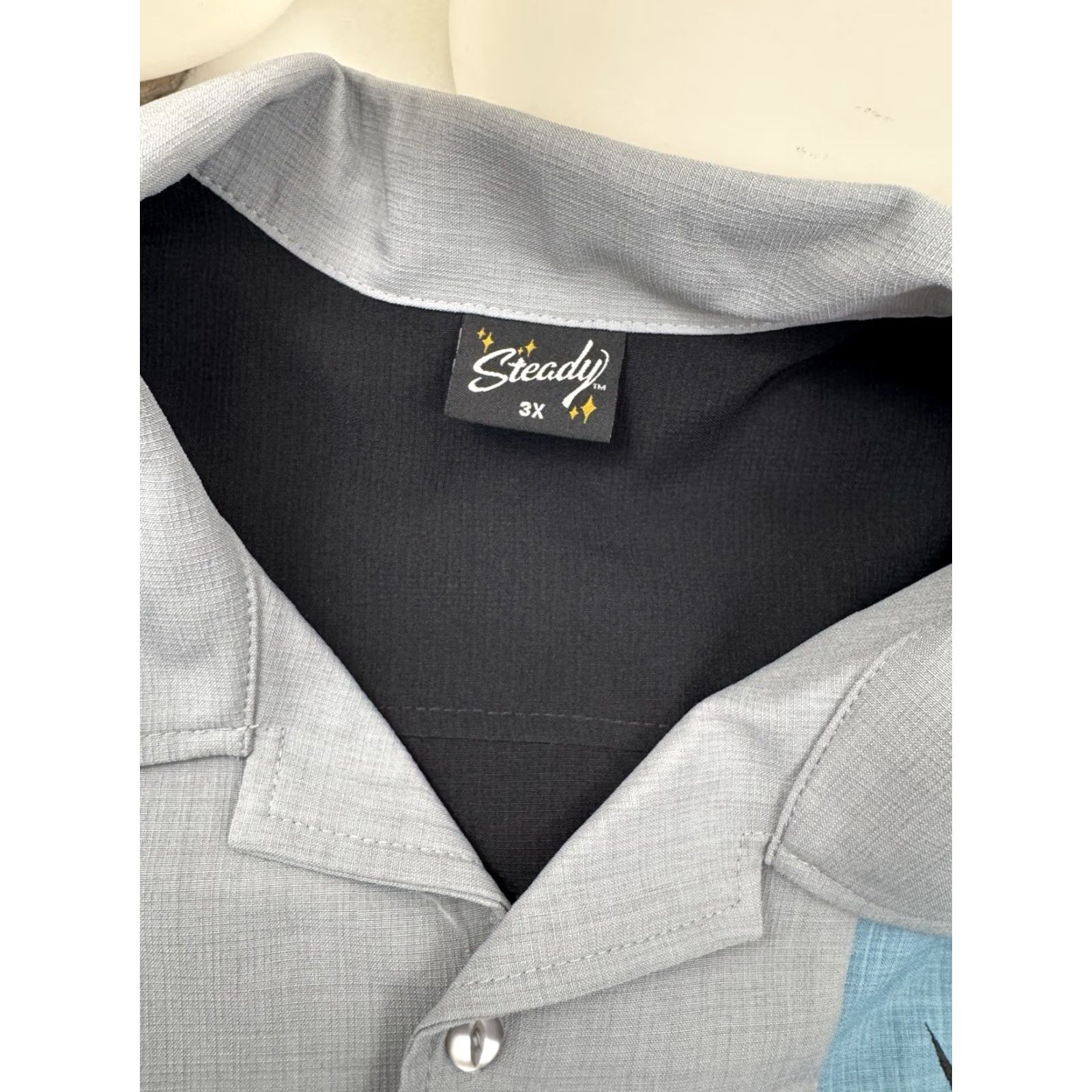 MCM Steady Shirt Mens 3XL Embroidered Panel Sheen Cabana MCM Rat Pack Bowling Button-Up Short Sleeve Black Gray Blue EXCELLENT Size US XXL / EU 58 / 5 - 4 Thumbnail