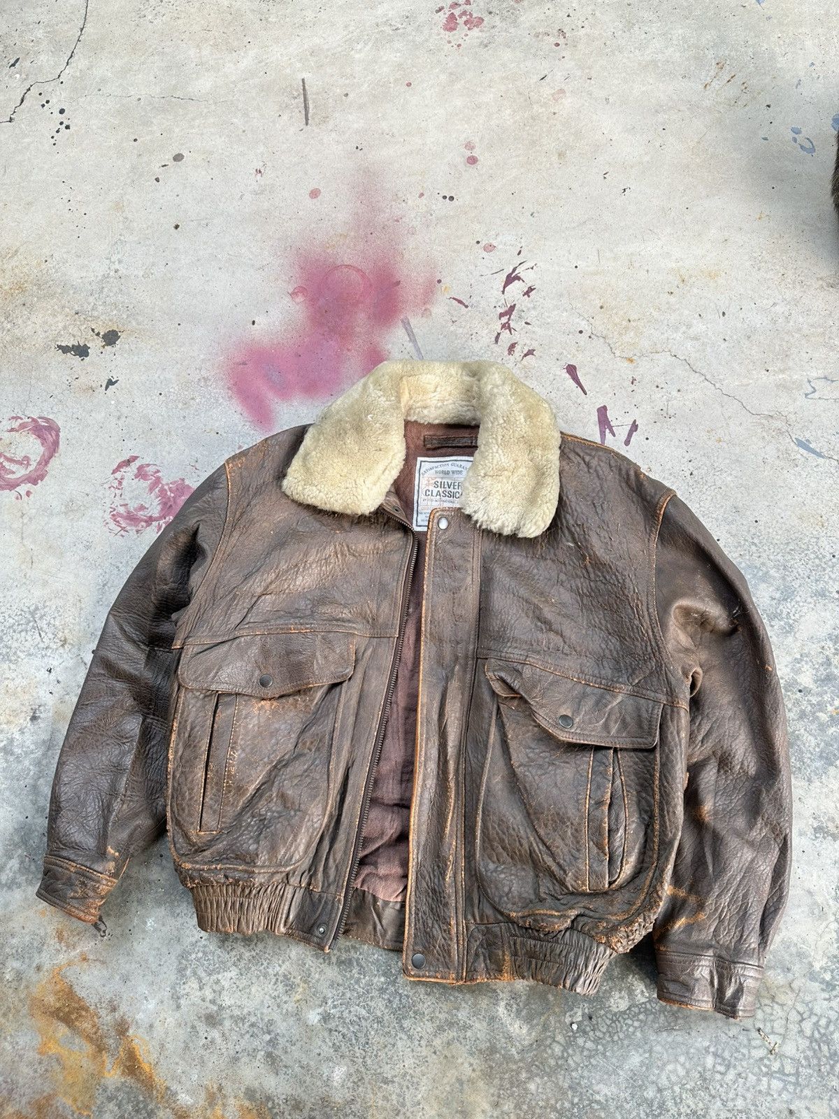Vintage 👹Vintage THRASHED Aviator Leather Bomber Jacket Size US L / EU 52-54 / 3 - 2 Thumbnail