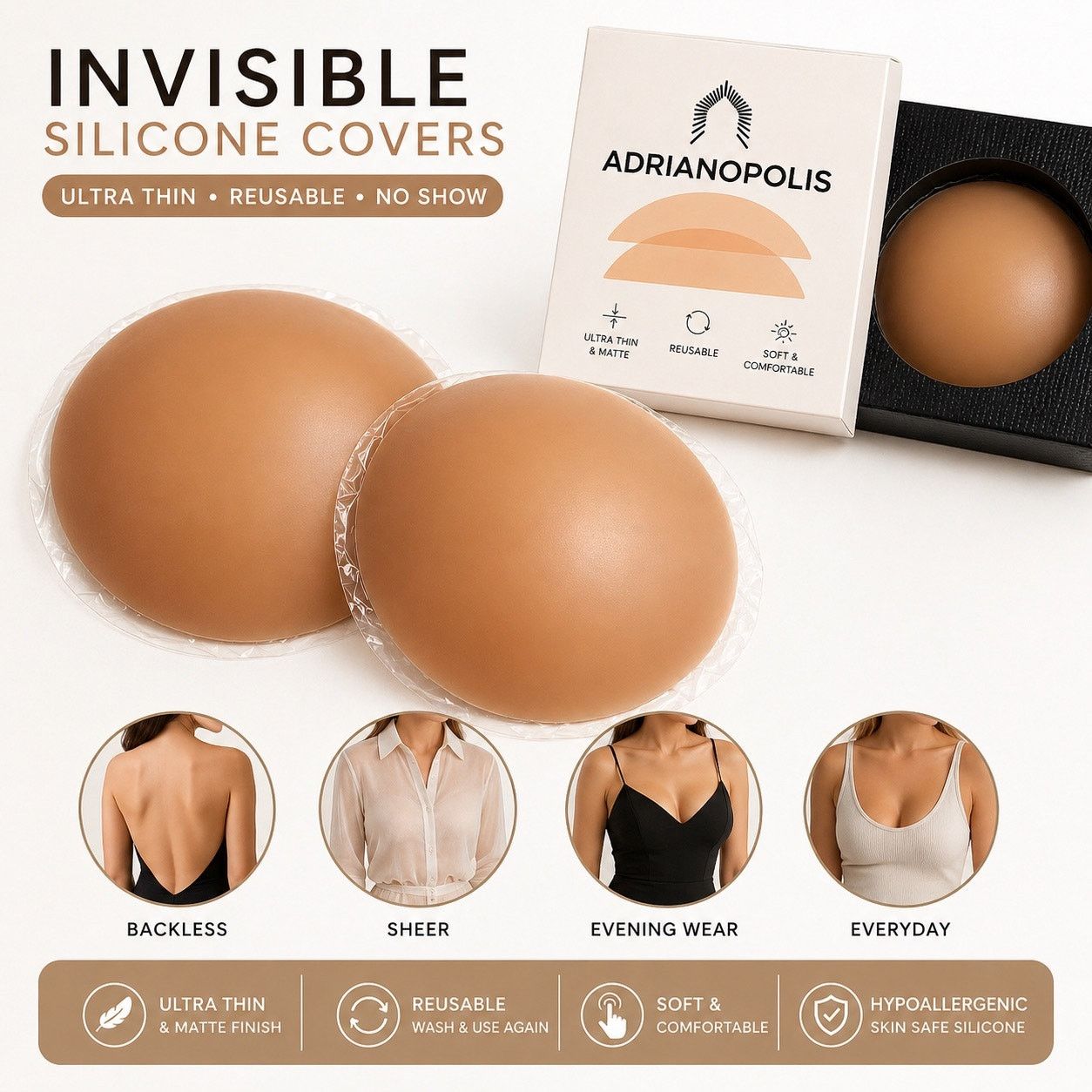 Other Invisible Reusable Nipple Covers Ultra Thin Adhesive A-C Size ONE SIZE - 1 Thumbnail