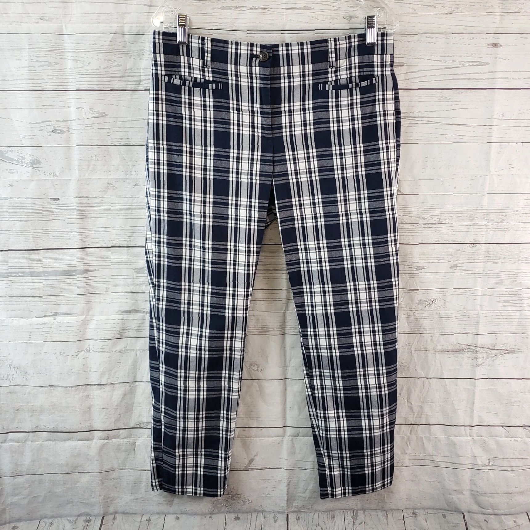 Ann Taylor Ann Taylor Womens Cropped Pants Sz 6 Blue White Plaid Mid Rise Cotton Blend Size 28" / US 6 / IT 42 - 2 Thumbnail