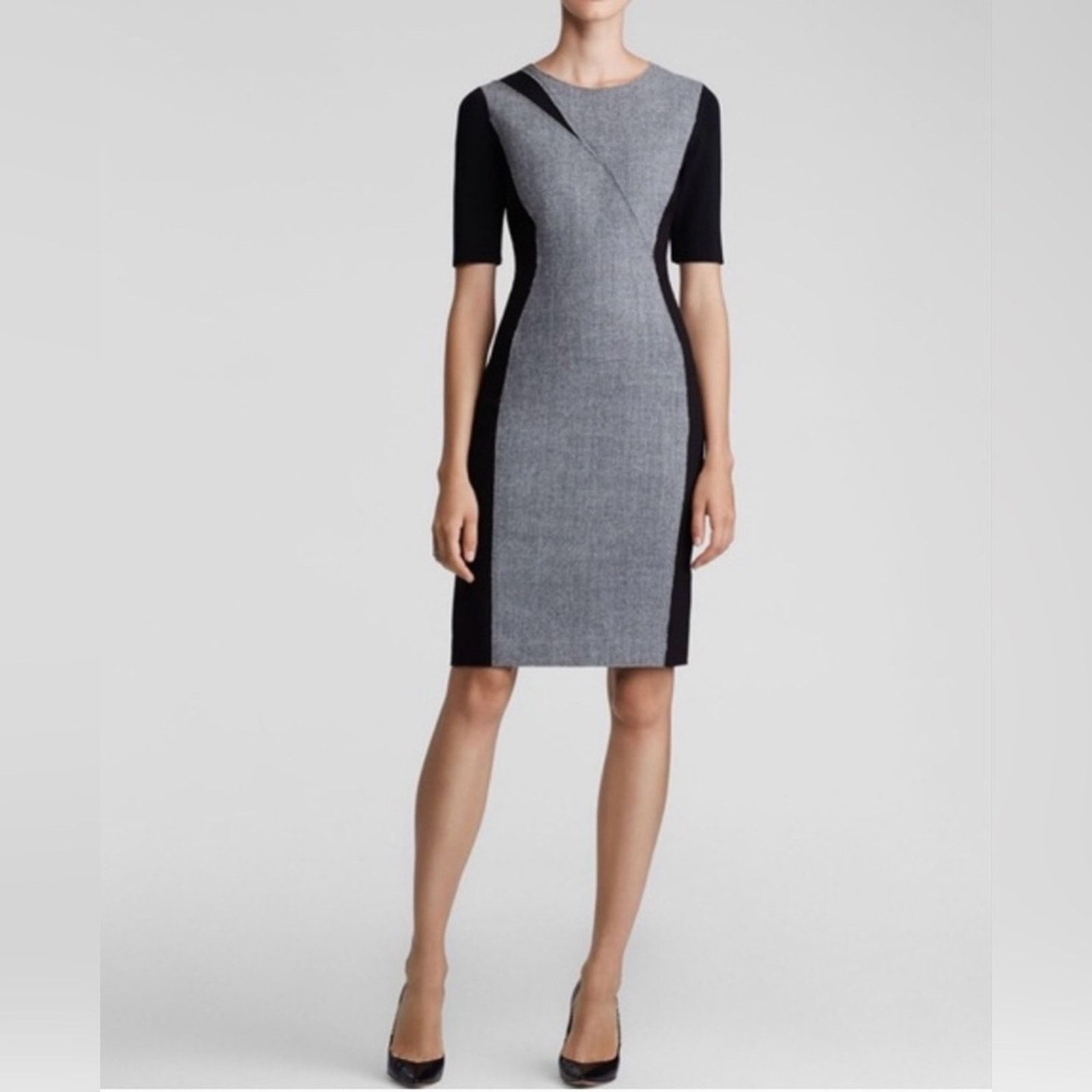 Elie Tahari Elie Tahari Axel Black Gray Sheath Dress Short Sleeve 10 Size L / US 10 / IT 46 - 5 Thumbnail