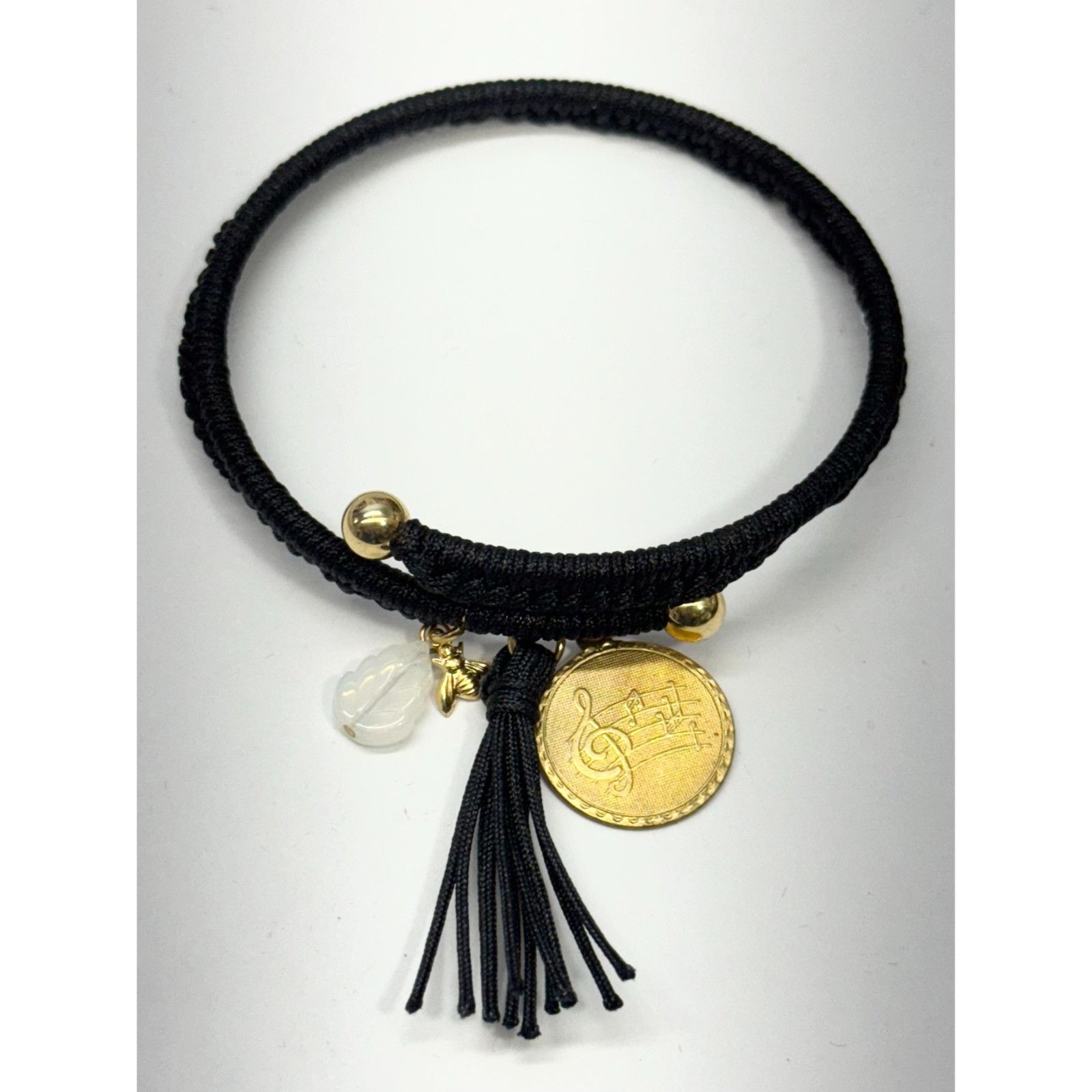 Vintage Vintage black music glass leaf charm tassel bracelet bangle Size ONE SIZE - 3 Thumbnail