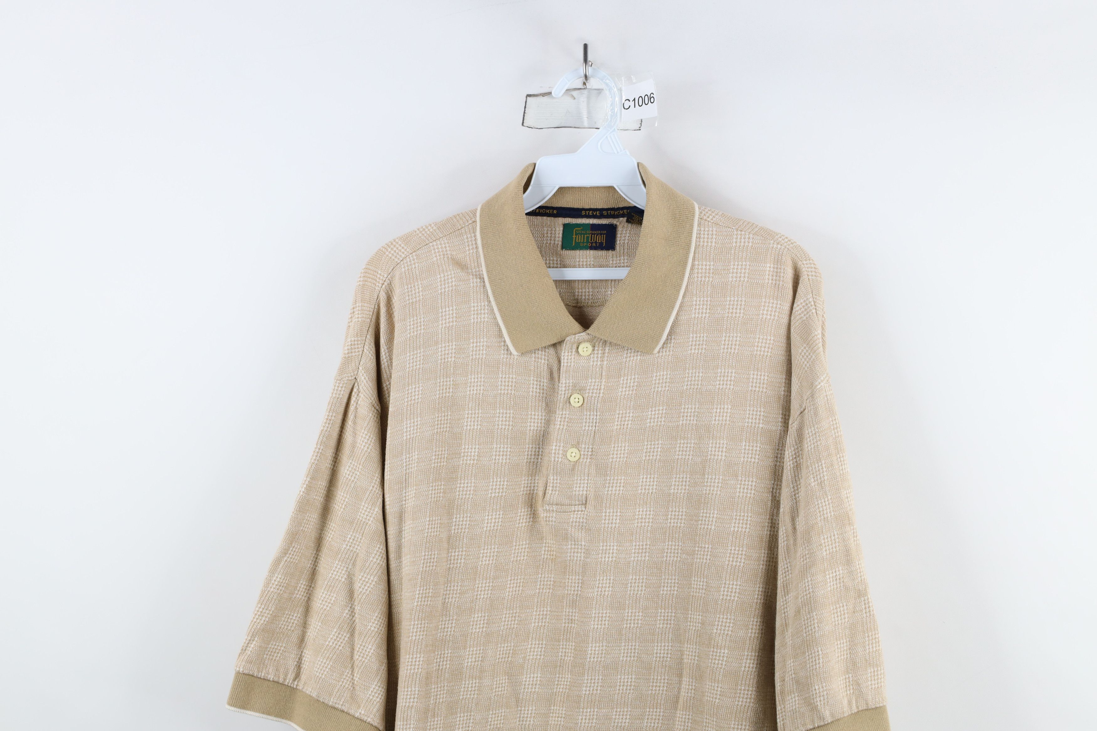 Vintage Vintage 90s Streetwear Houndstooth Golf Polo Shirt Beige Size US XL / EU 56 / 4 - 2 Thumbnail