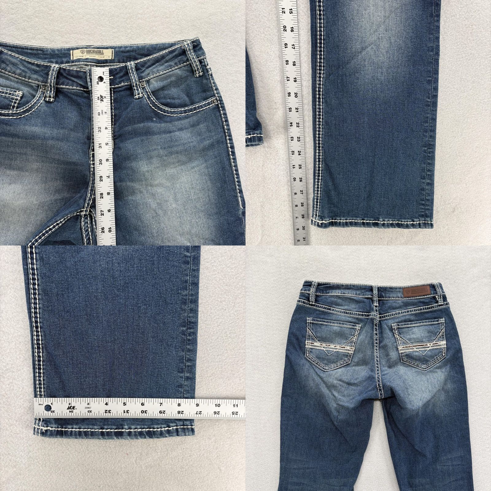 Denime Rock & Roll Denim Jeans Womens 27x30 Blue Mid Rise Bootcut Stretch 5-Pocket Embroidered Denim Riding Y2K Size 27" / US 4 / IT 40 - 8 Thumbnail