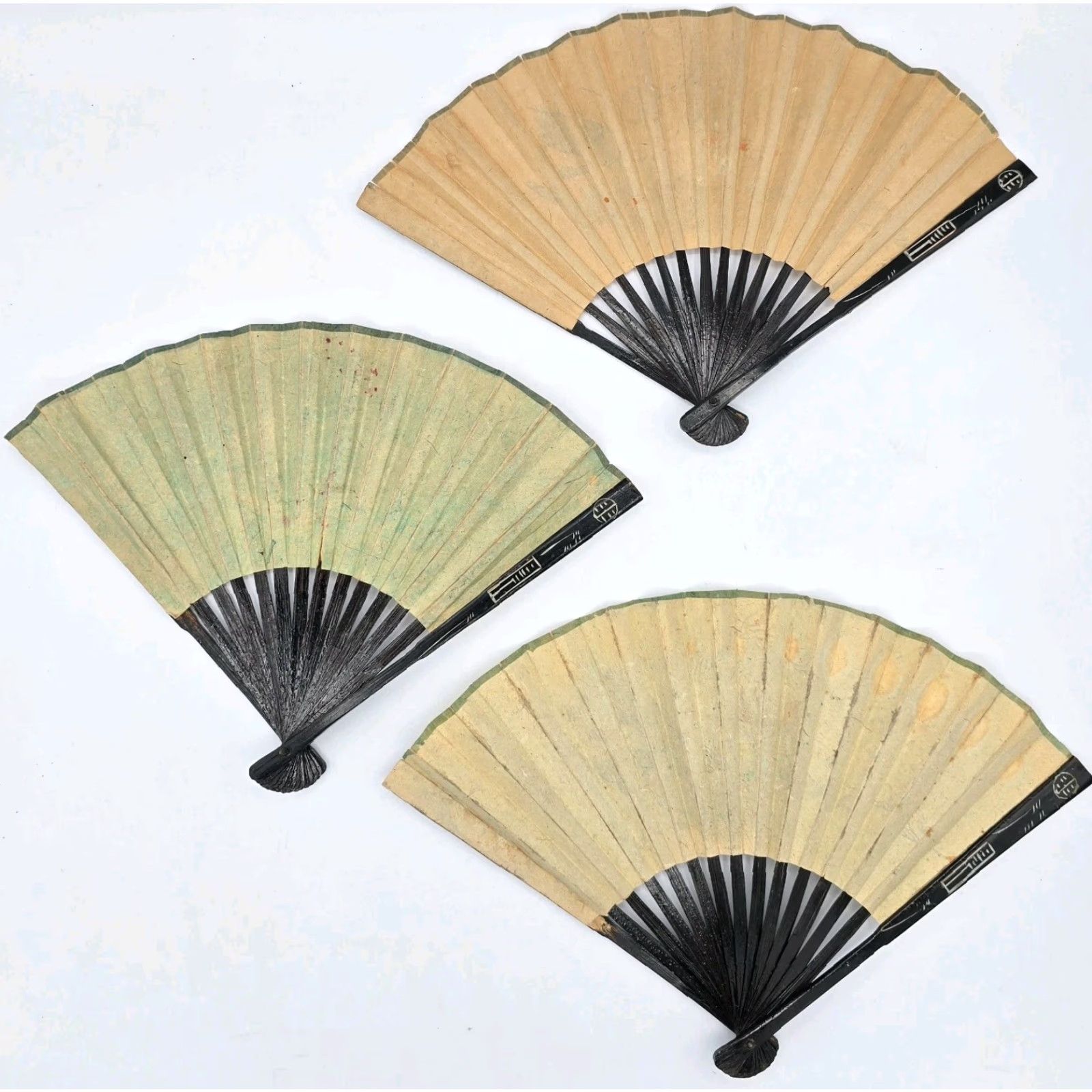 Vintage VTG 3 Lot Matching Chinese Folding Hand Fans Handmade Painted Rice/Bamboo Paper Fans Size ONE SIZE - 5 Thumbnail