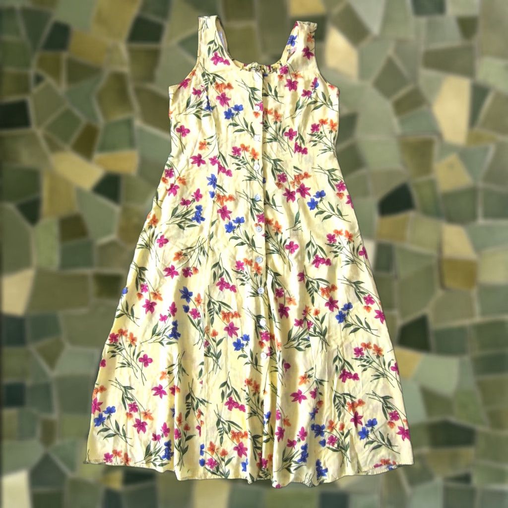 Pinko Bedford Fair Lifestyles 100% Rayon Yellow Pink Floral Long Maxi Tank Dress M Size M / US 6-8 / IT 42-44 - 1 Thumbnail