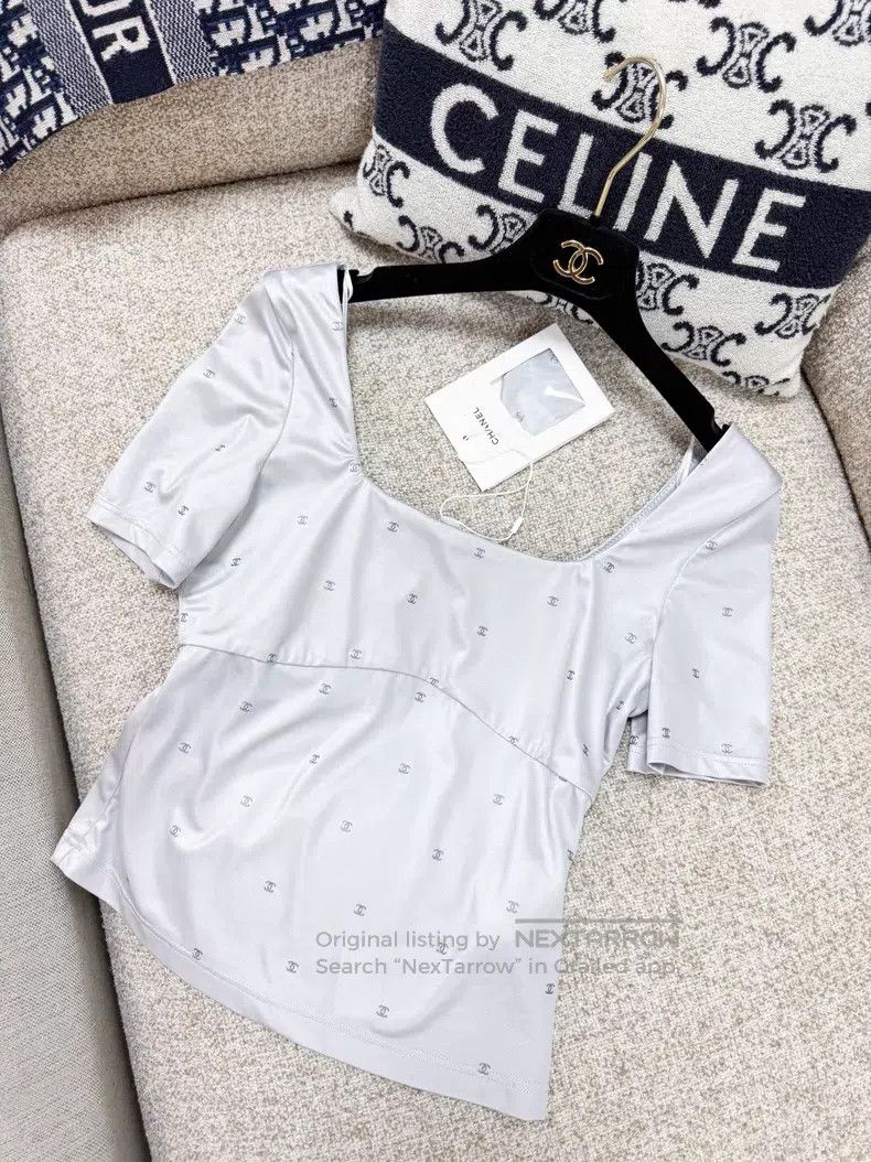 Chanel Chanel Gray full-print small logo square collar bottom sho Size XS / US 0-2 / IT 36-38 - 3 Thumbnail