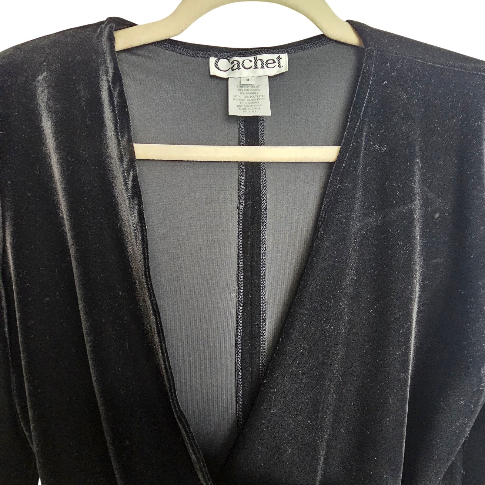 Vintage Vintage Cache Womens Black Velvet Surplice Blouse 8 Beaded Size M / US 6-8 / IT 42-44 - 2 Thumbnail
