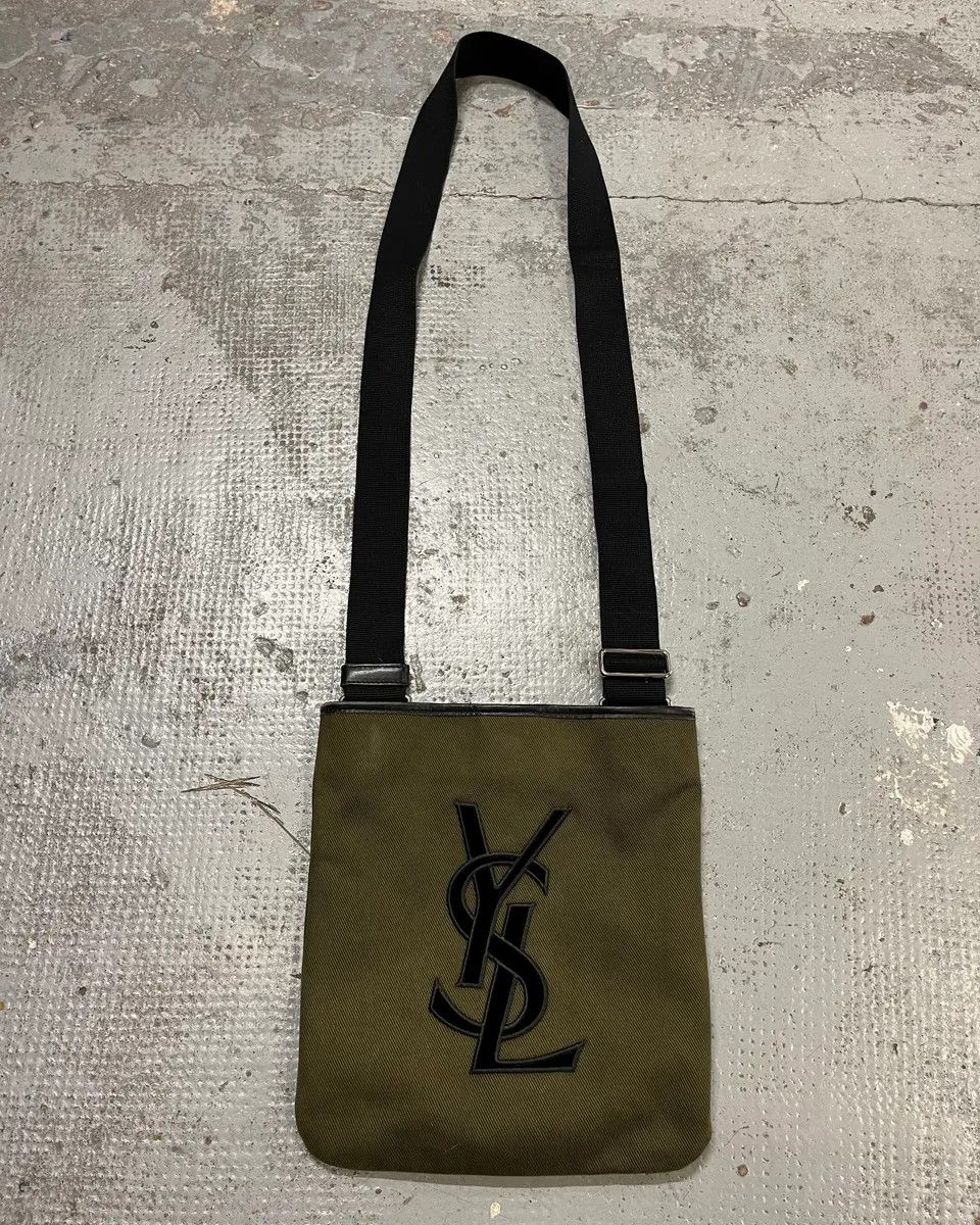 Yves Saint Laurent Saint Laurent Khaki Canvas YSL Logo Messenger Bag Size ONE SIZE - 1 Thumbnail