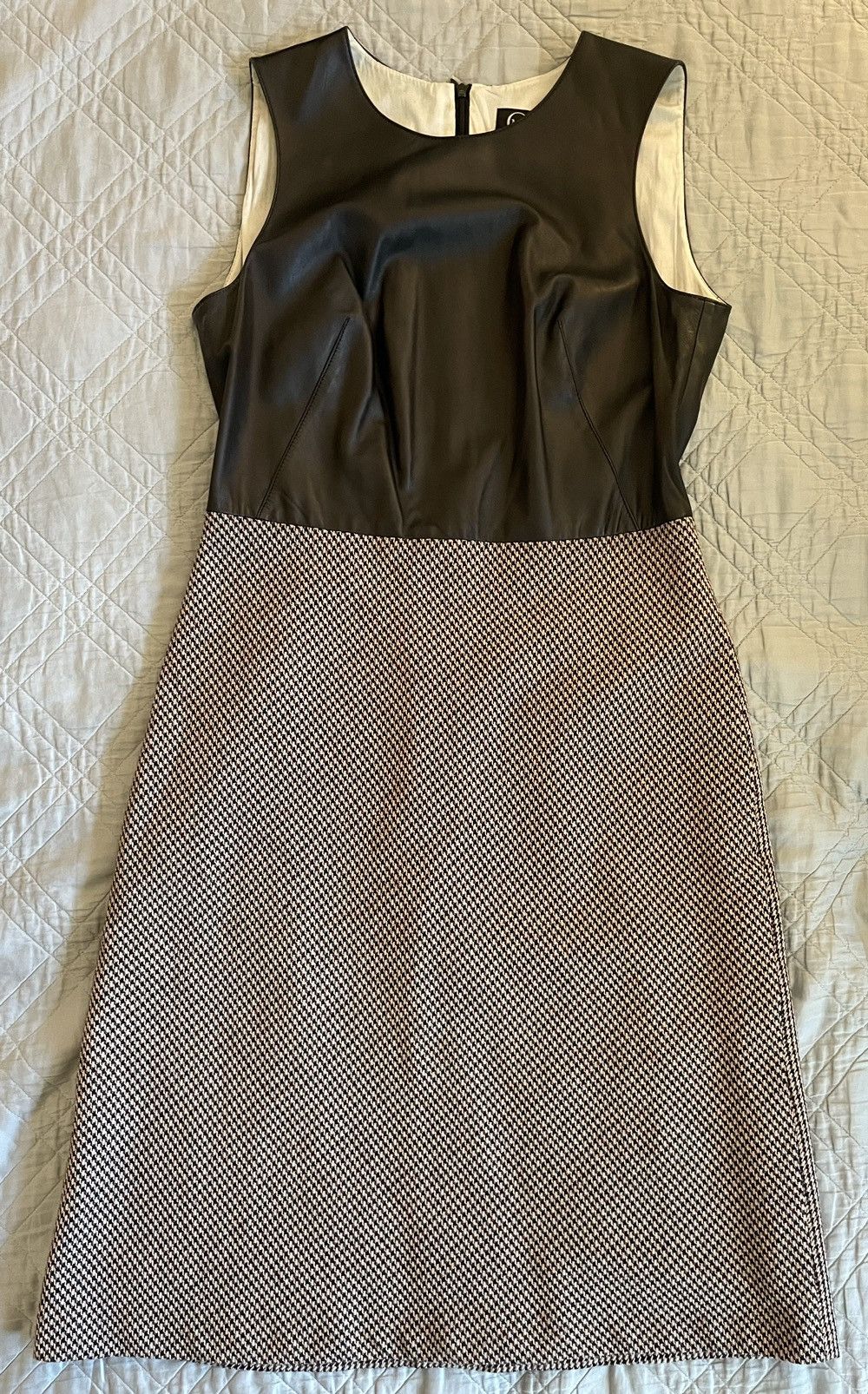 Alexander McQueen Sleeveless Lamb Leather & Houndstooth Check Combo Dress Size XL / US 12-14 / IT 48-50 - 2 Thumbnail