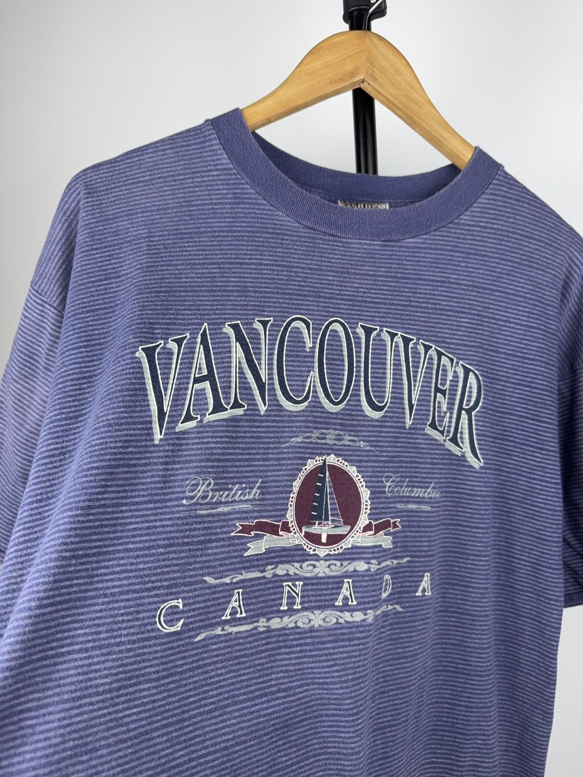 Vintage Vintage 90s Retro Logo Vancouver Canada Striped Tee Shirt Size US L / EU 52-54 / 3 - 3 Thumbnail
