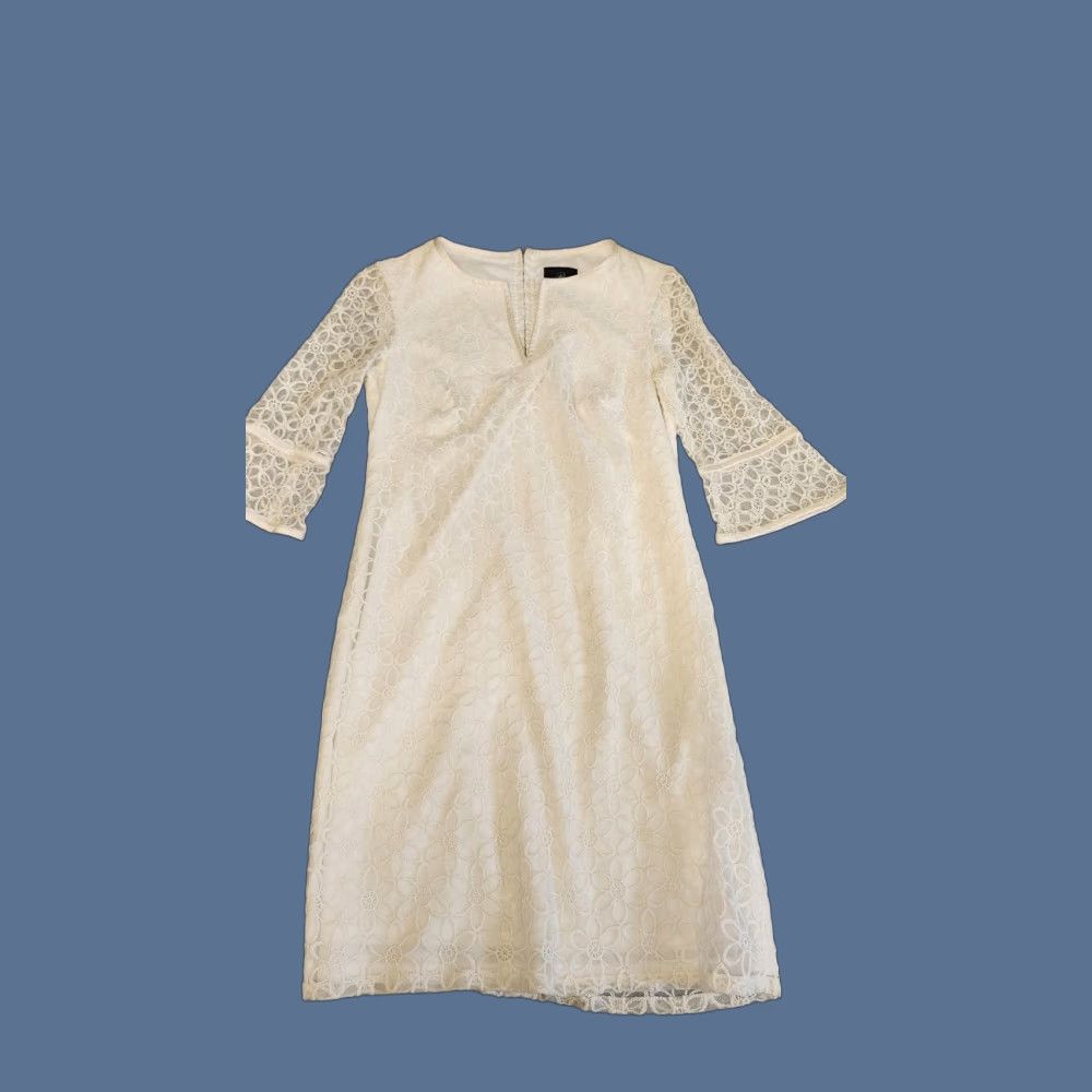 Adrianna Papell VINTAGE Adrianna Papell Dress Womens 4P Ivory Floral Lace Sheath Bell Sleeve Cocktail Size S / US 4 / IT 40 - 1 Thumbnail