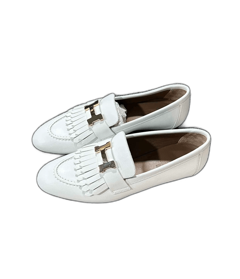 Hermes White H Buckle Loafers with Fringes Size US 5 / IT 35 - 1 Thumbnail