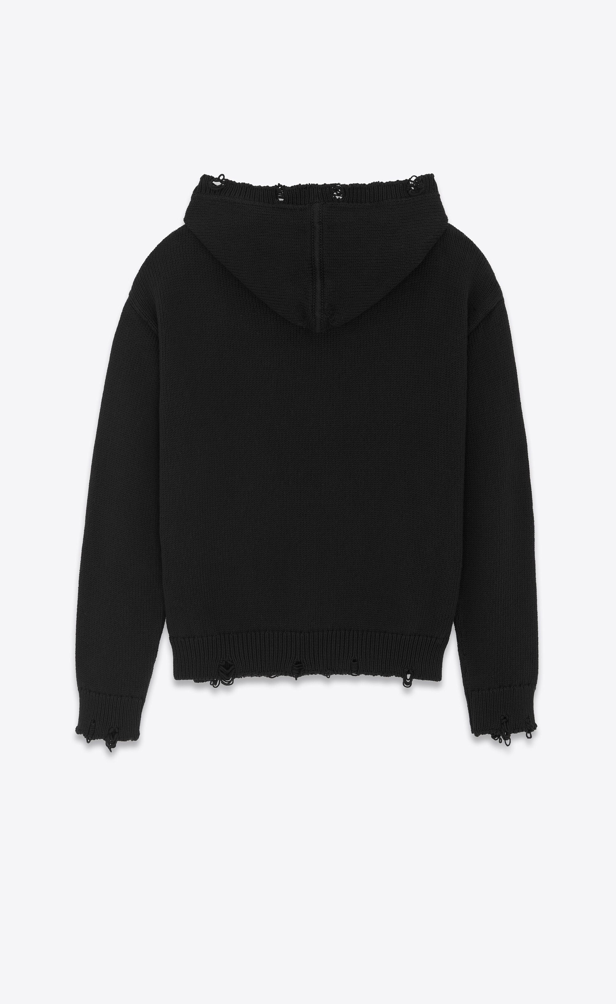 Saint Laurent Paris o1la1rc1a0825 712150 Distressed Hoodie in Cotton in Black Size US S / EU 44-46 / 1 - 3 Thumbnail